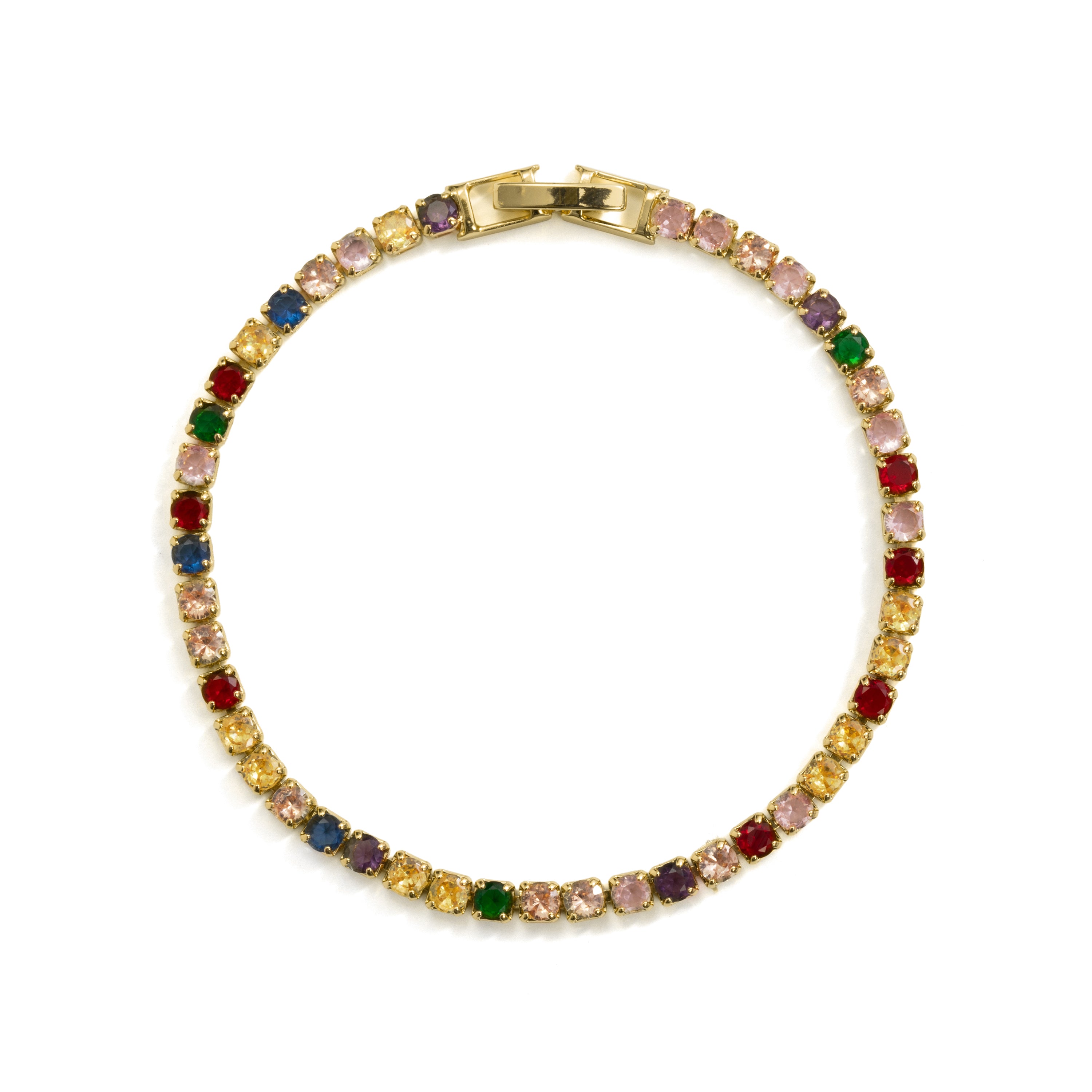 18k Yellow Gold Finished Multicolor Cubic Zirconia and Metal Alloy Bracelet - Jyamia