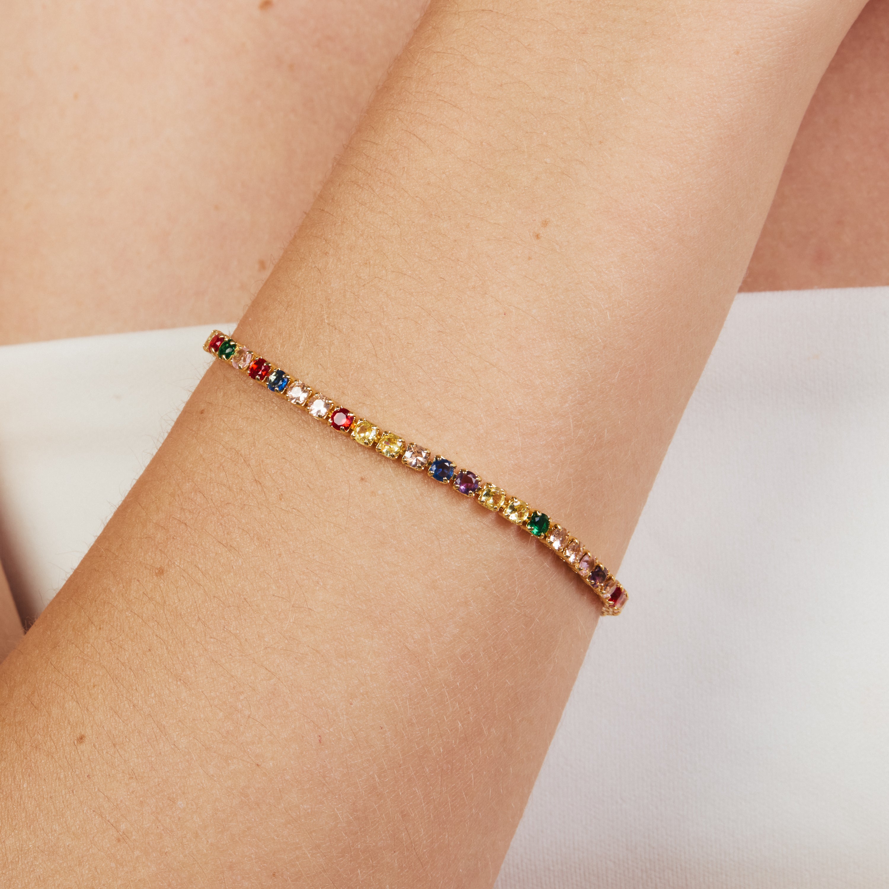 18k Yellow Gold Finished Multicolor Cubic Zirconia and Metal Alloy Bracelet - Jyamia