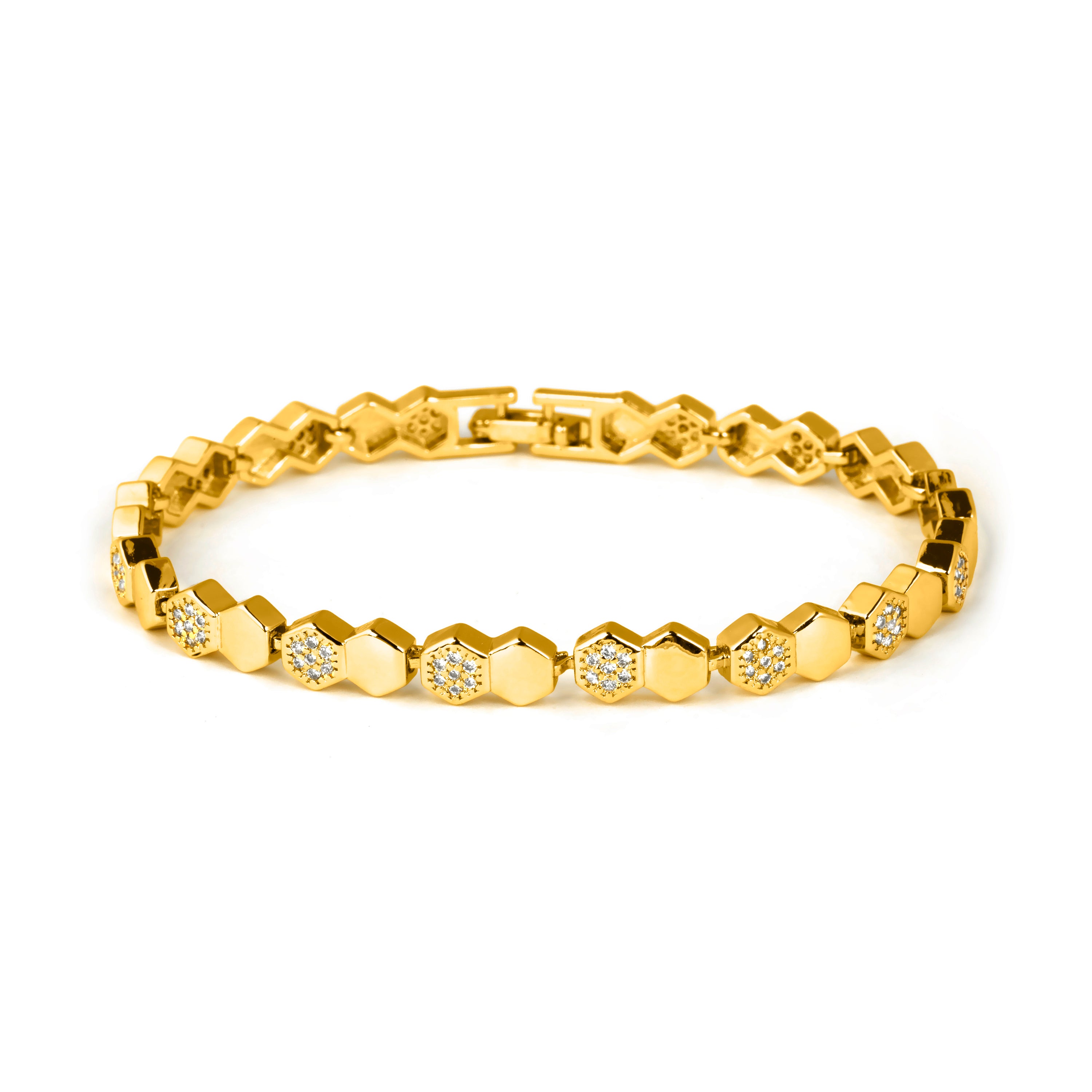 Brilliant Cubic Zirconia Bracelet with 18k Yellow Gold Finish - Lyth