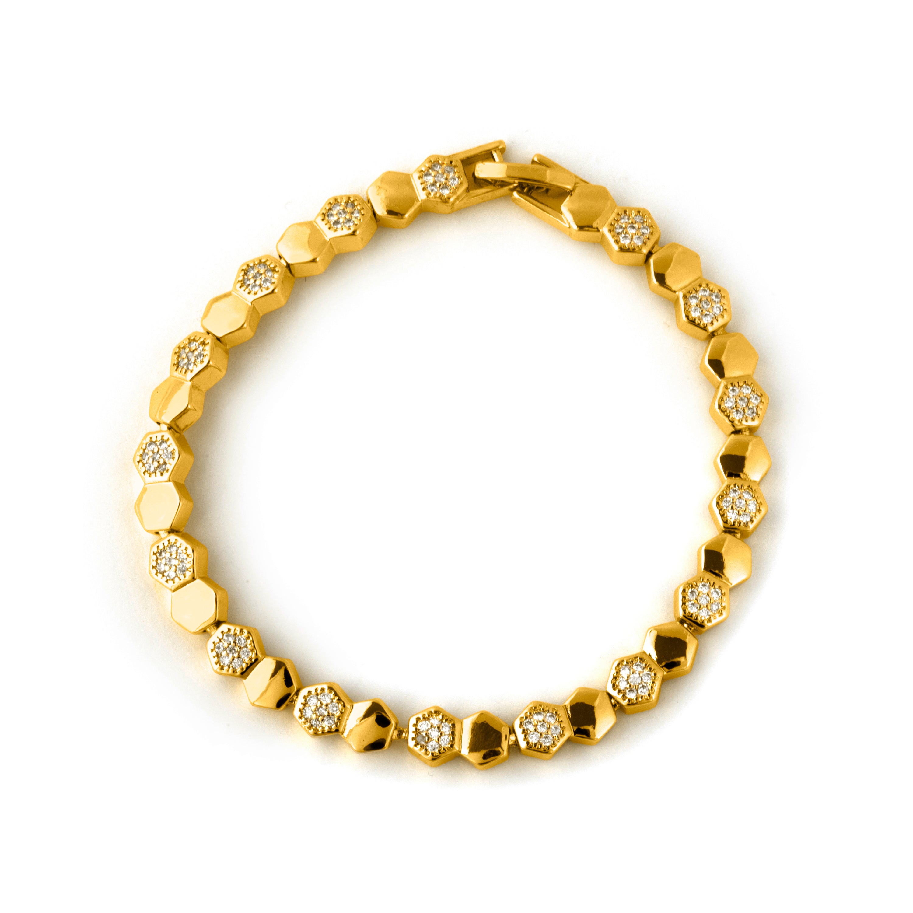 Brilliant Cubic Zirconia Bracelet with 18k Yellow Gold Finish - Lyth