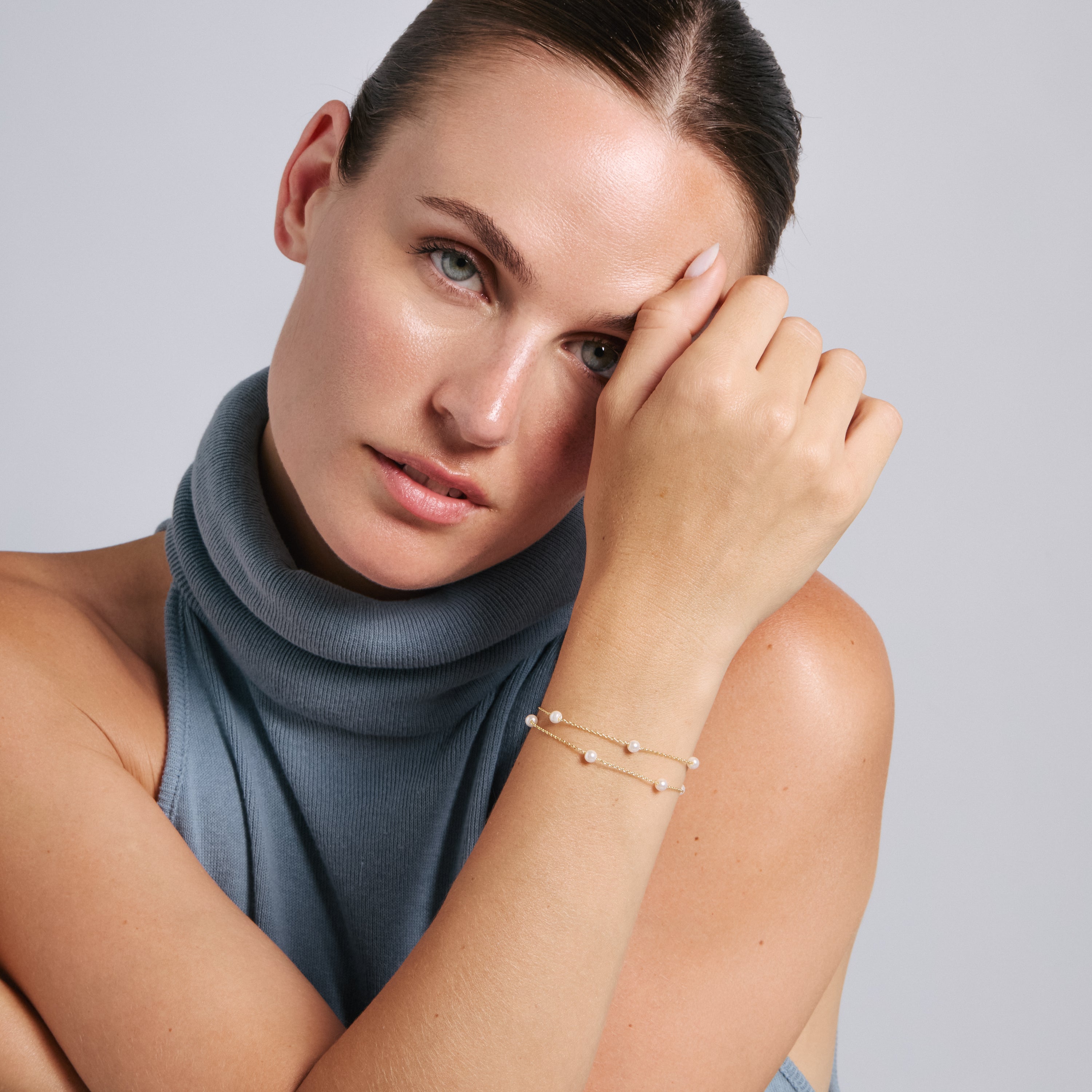 Pulsera de Perla Blanca acabado en oro amarillo de 18k - Fato