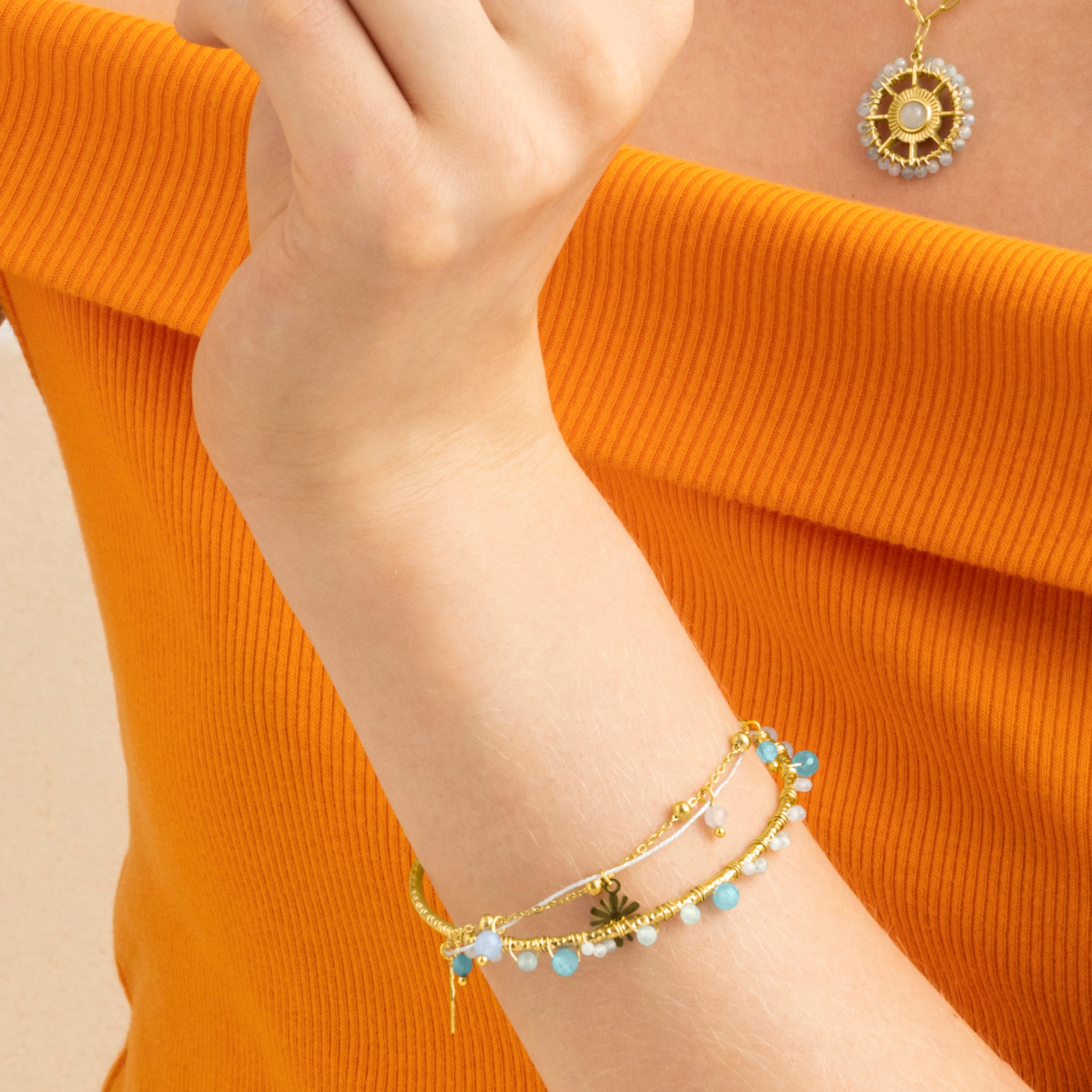 Bracelet with Blue Crystal finished in 18k gold - Yakde