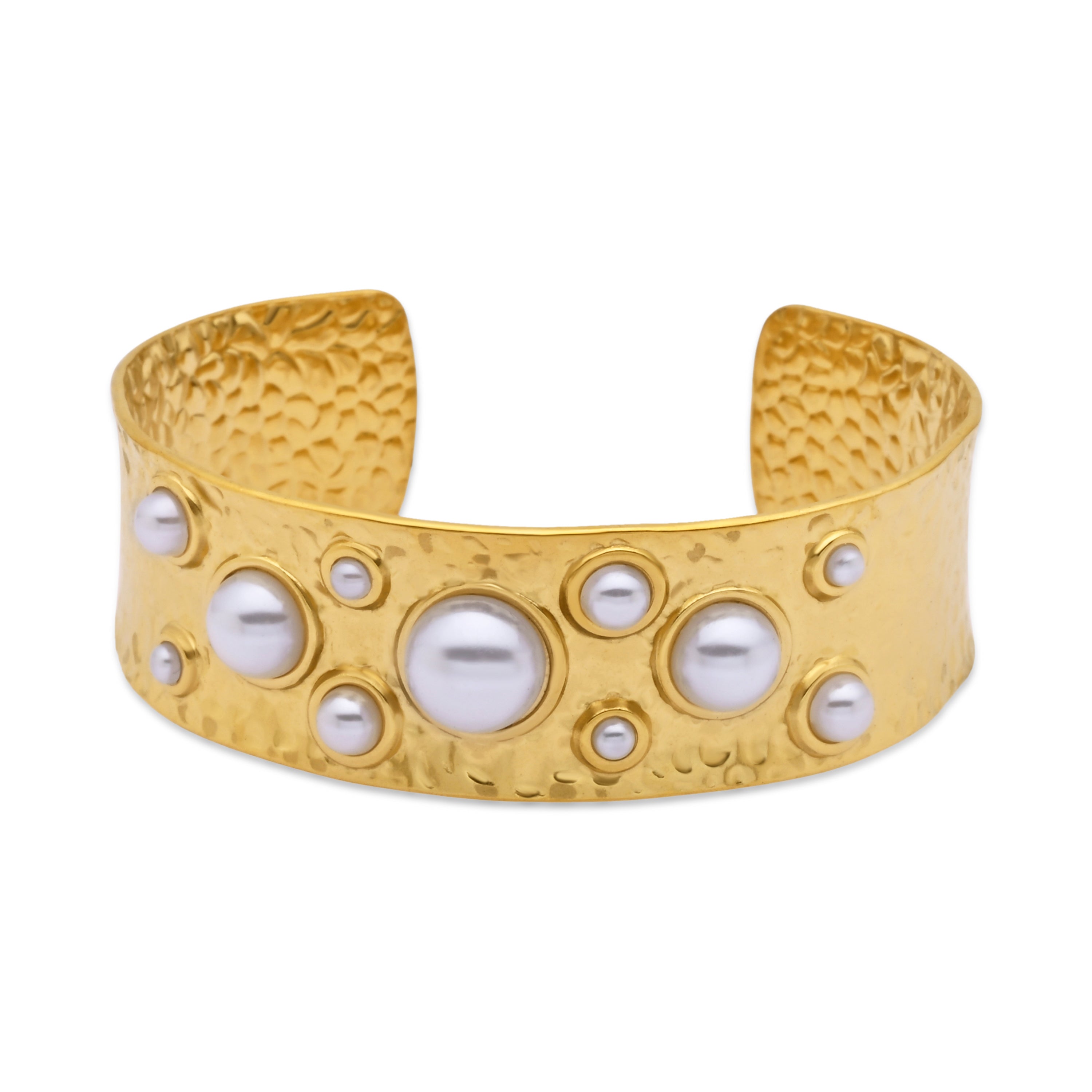 Weißer Perlenarmband mit 18k Gelbgold-Finish - Phisla