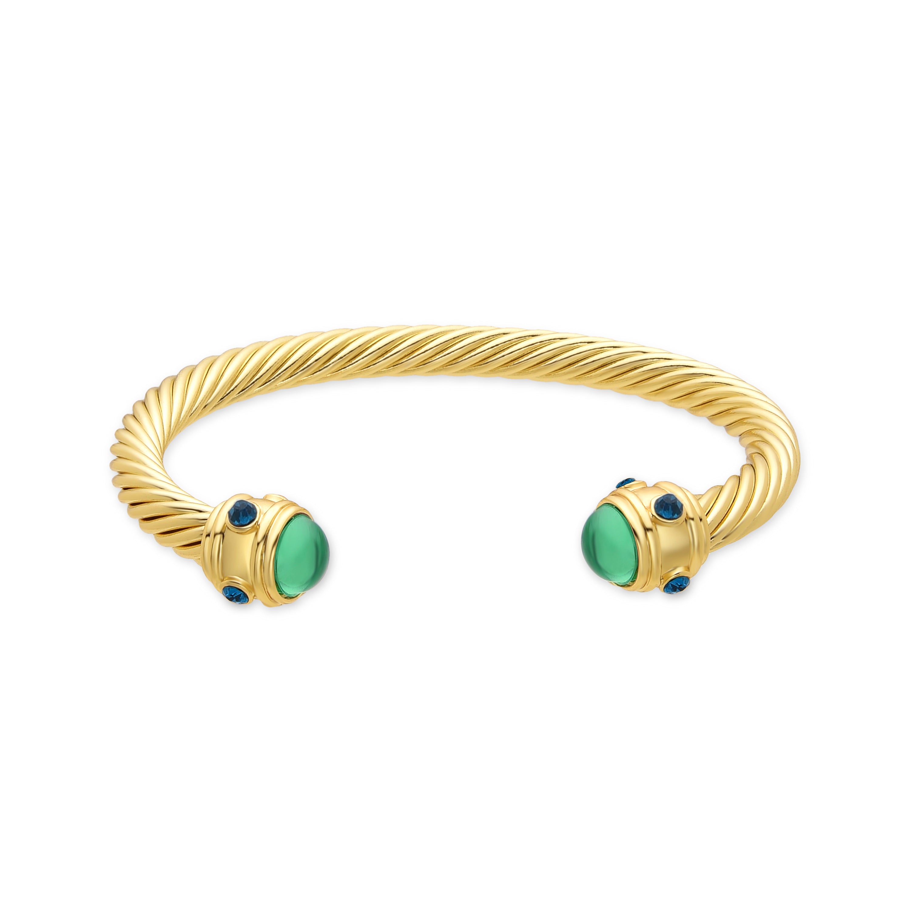 Brazalete de Cristal Verde com acabamento em ouro amarelo 18K - Sirose