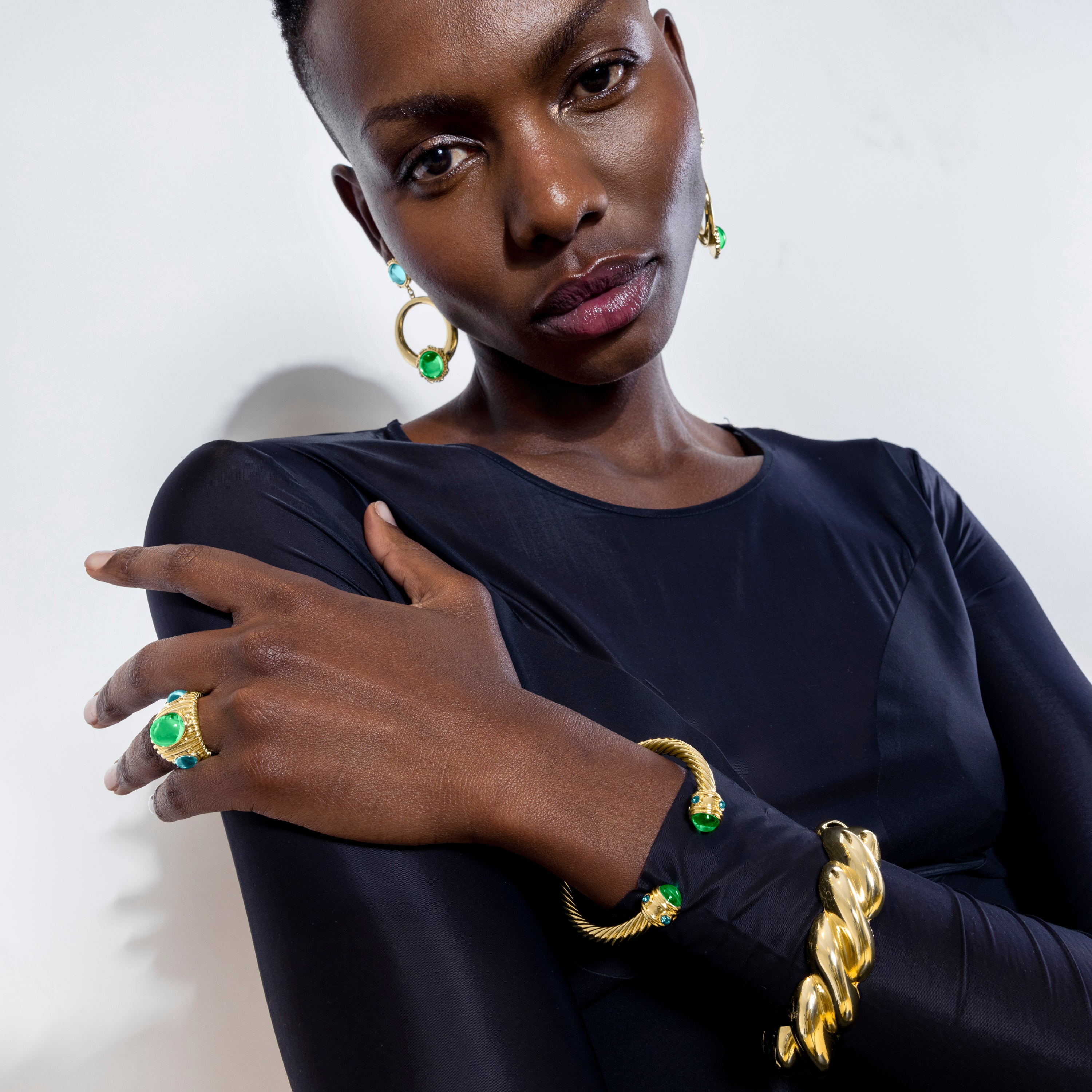 Grünes Kristallarmband mit 18K Gelbgold-Finish - Sirose