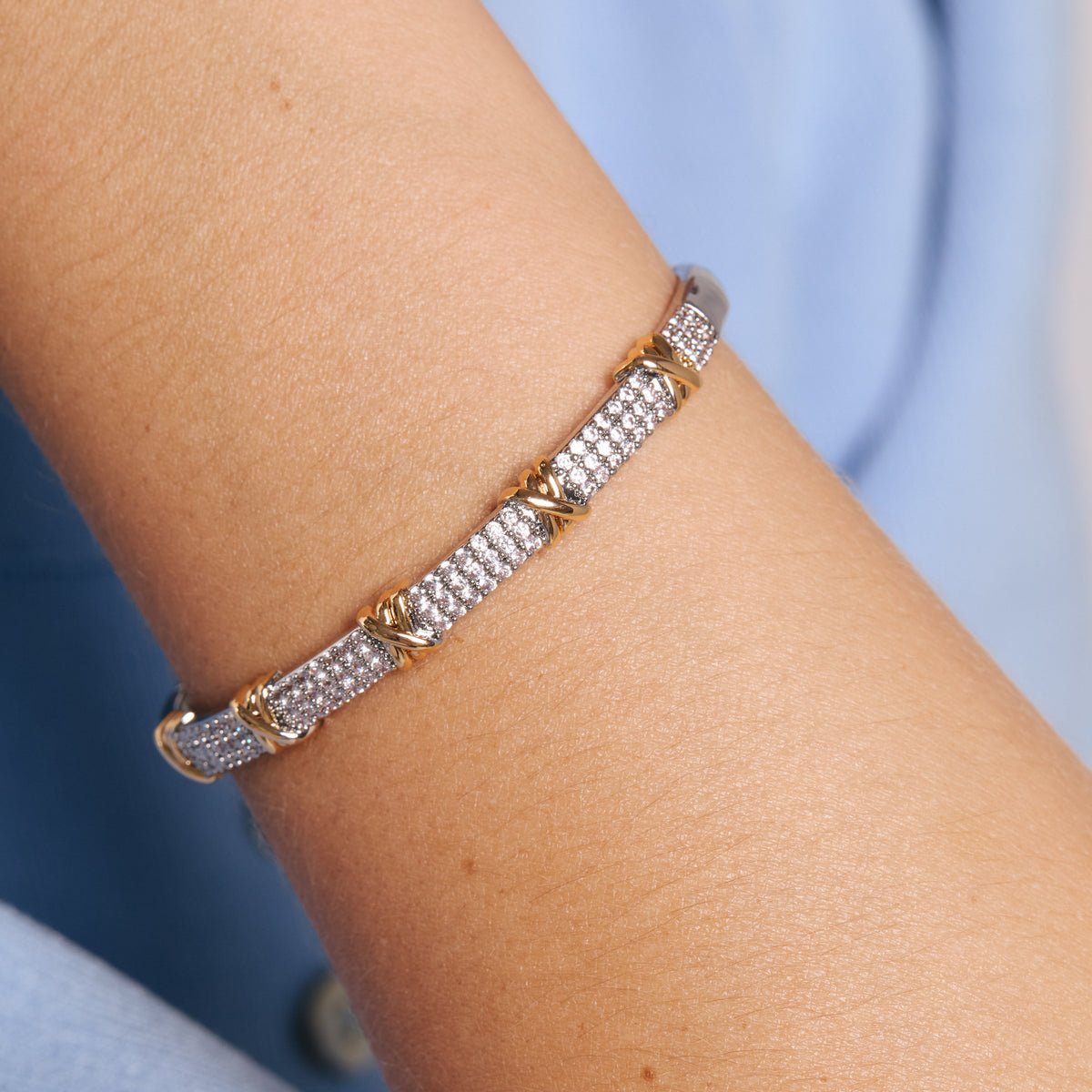 Bracelet en zircone scintillante, finition rhodiée et or jaune 18 carats - Saurix