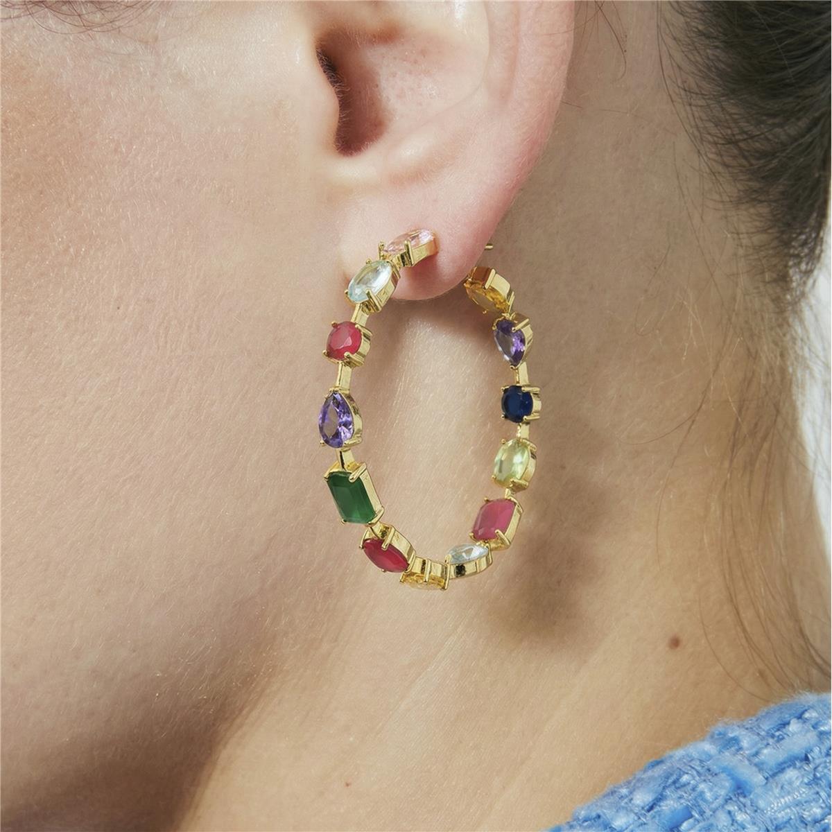 Pendientes de Circonita Multicolor acabado en oro amarillo de 18k - Lynor