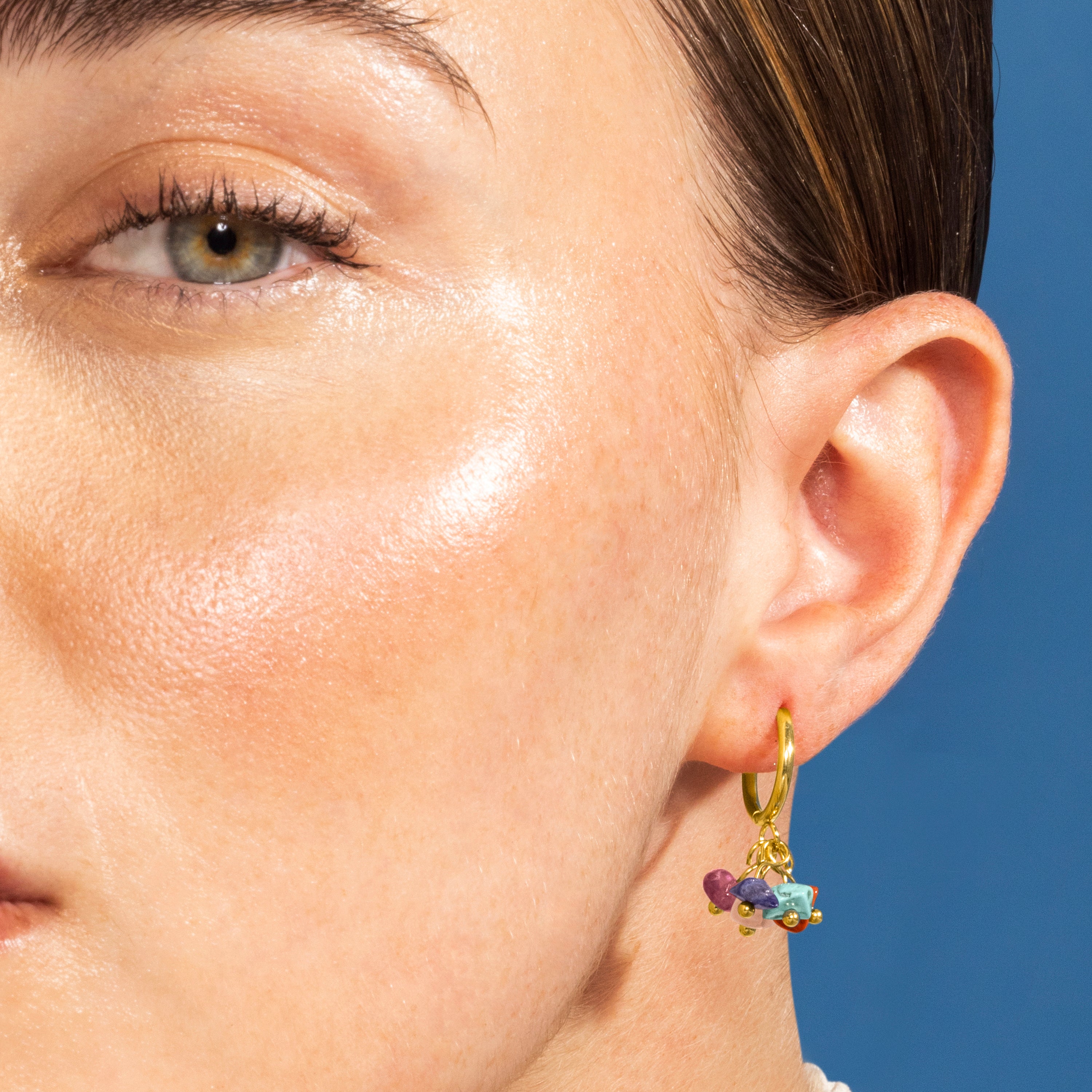 Multicolor Crystal Earrings finished in 18K yellow gold - Sasin