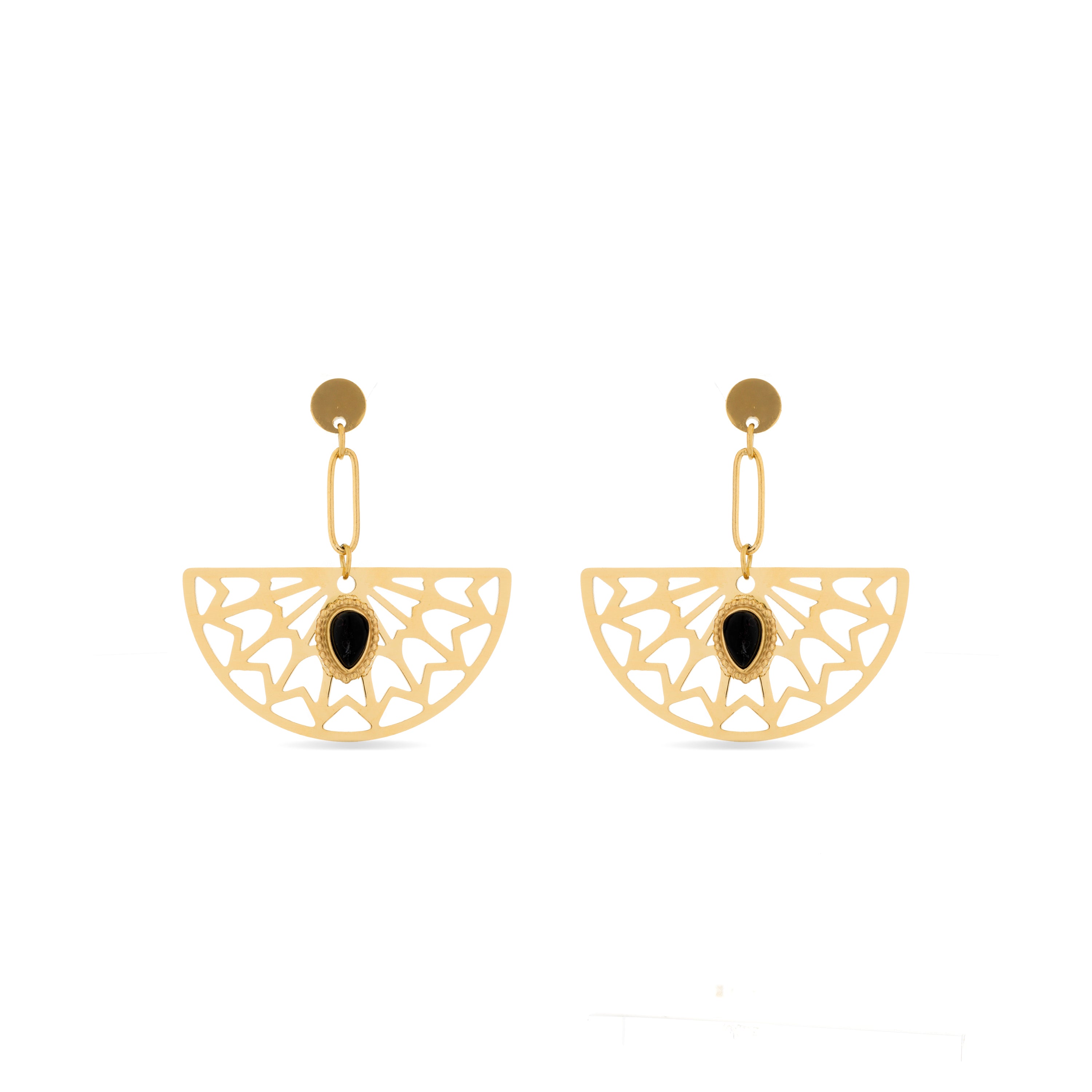 Onyx earrings finished in 18K yellow gold - Tawa