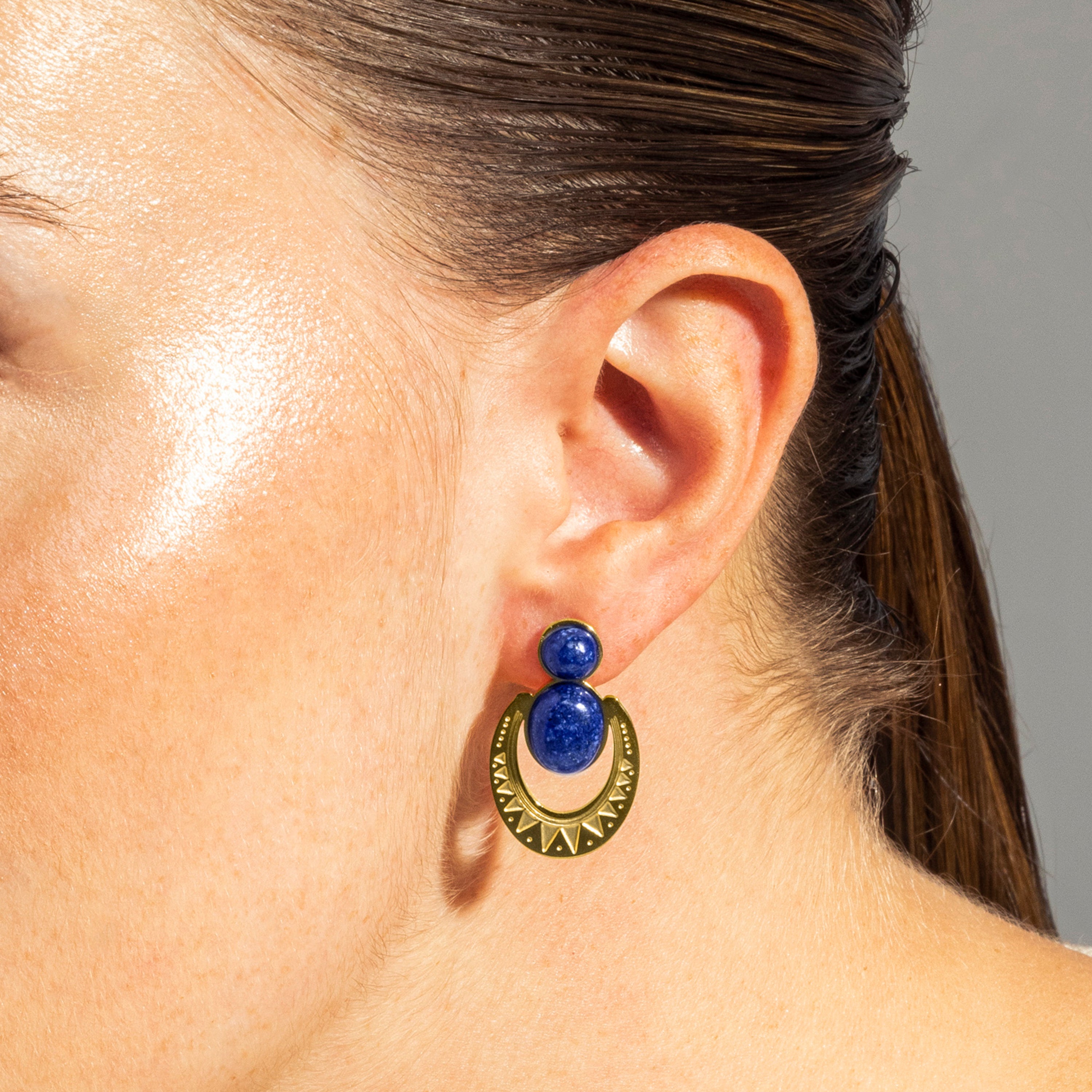 Pendientes de Lapislazuli Natural acabados en oro amarillo 18K- Euwil