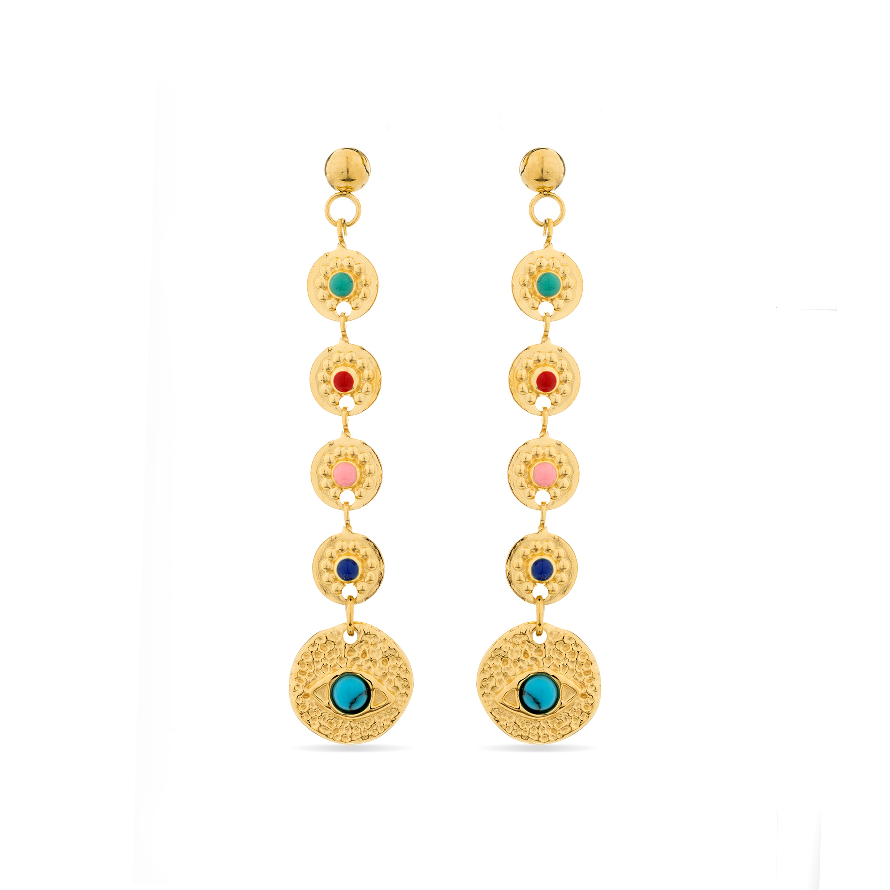 Boucles d'oreilles en turquoise finies en or jaune 18K - Elbi