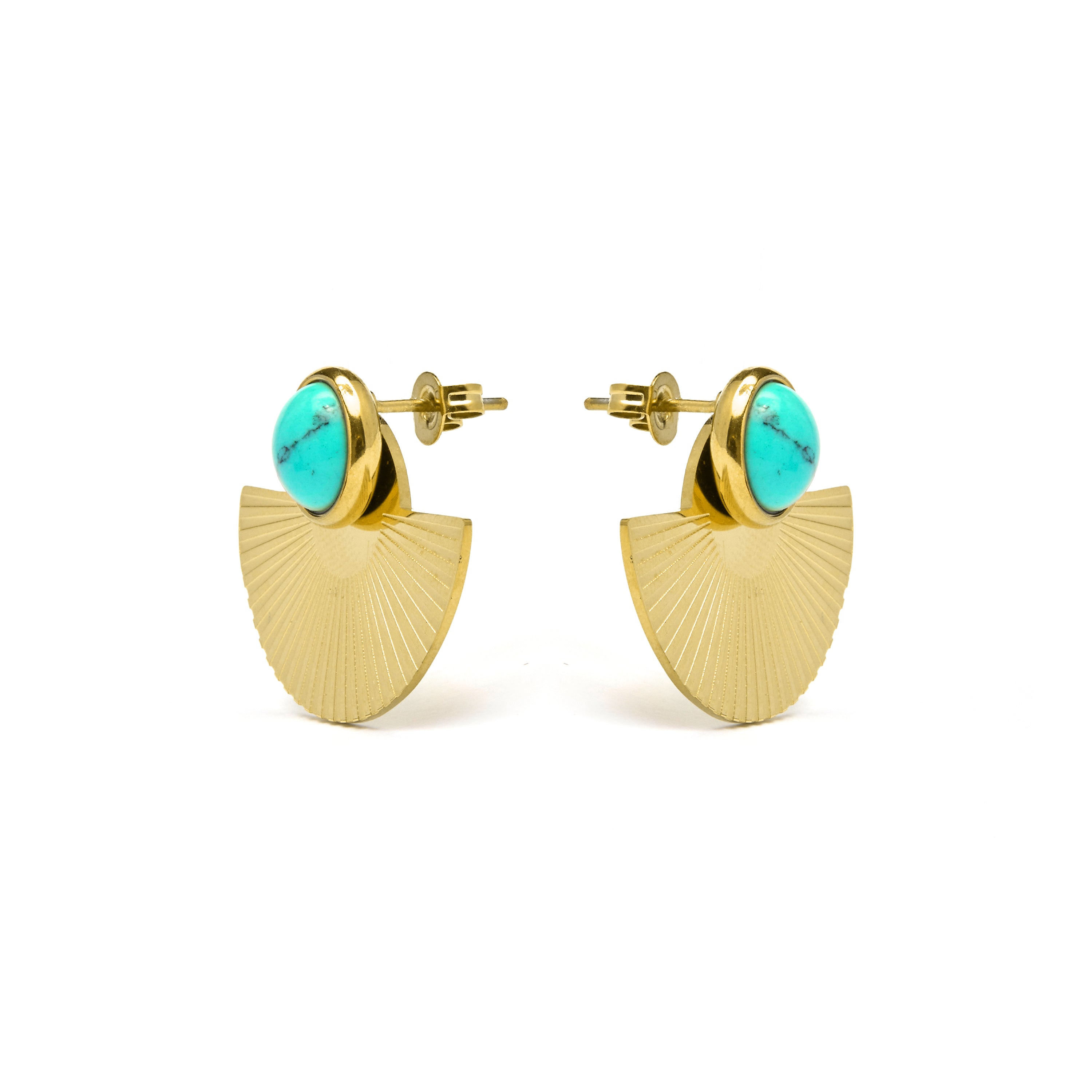 Boucles d'oreilles en turquoise finies en or jaune 18K - Ria