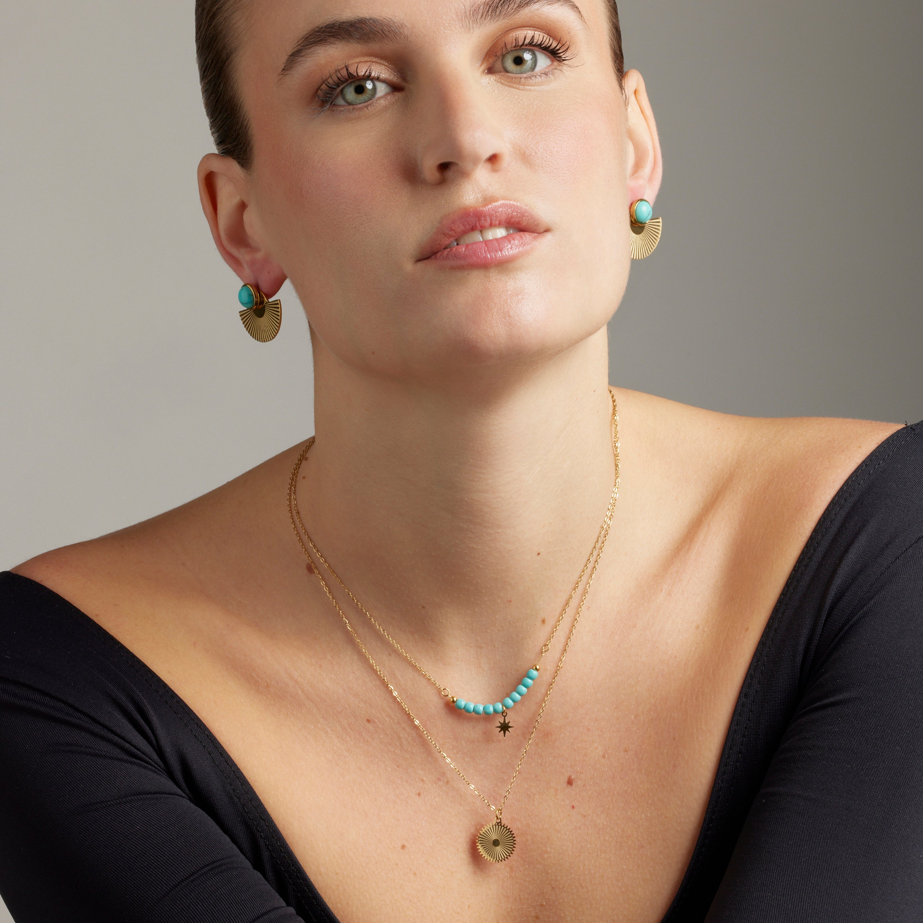 Boucles d'oreilles en turquoise finies en or jaune 18K - Ria