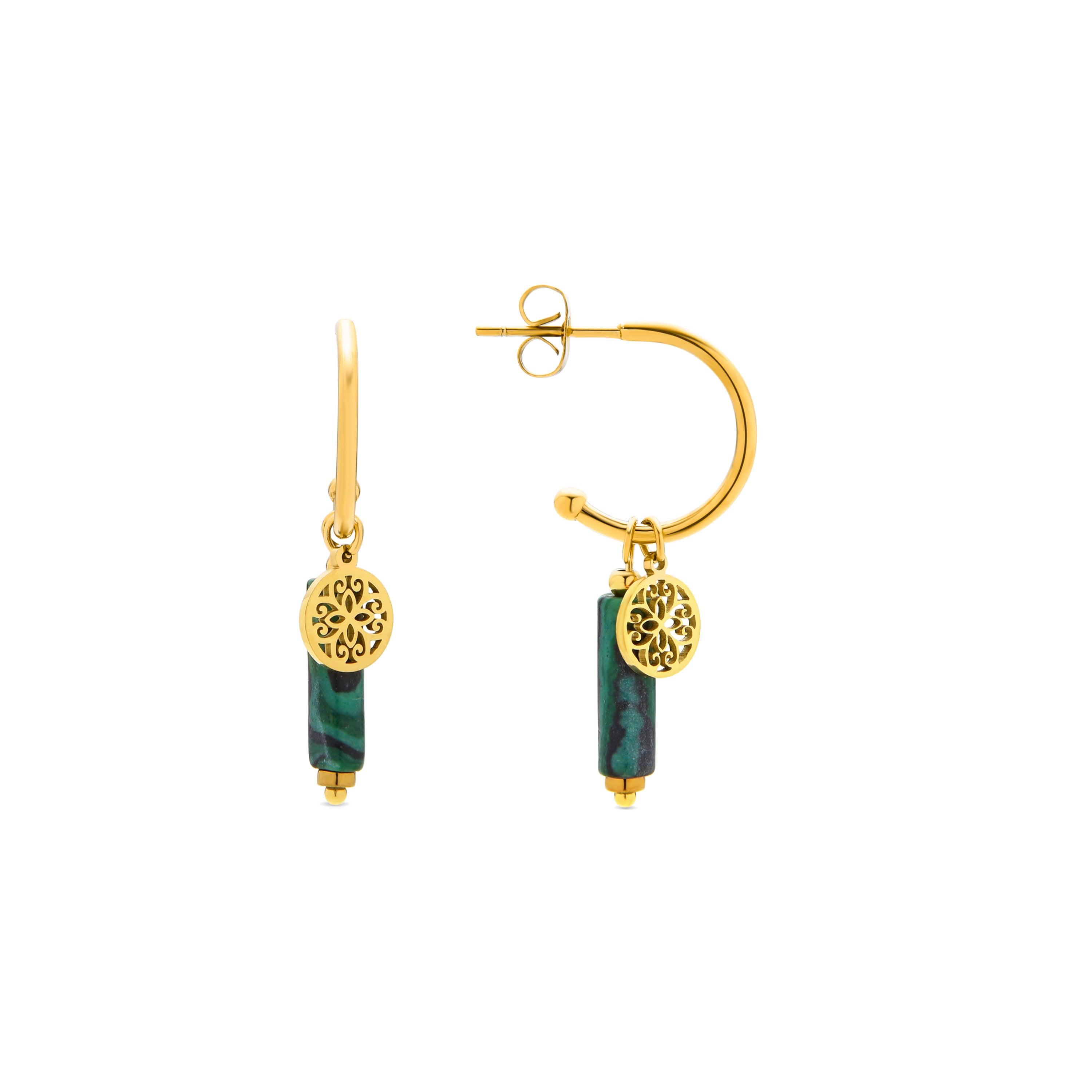 Boucles d'oreilles en malachite finies en or jaune 18K - Nadu