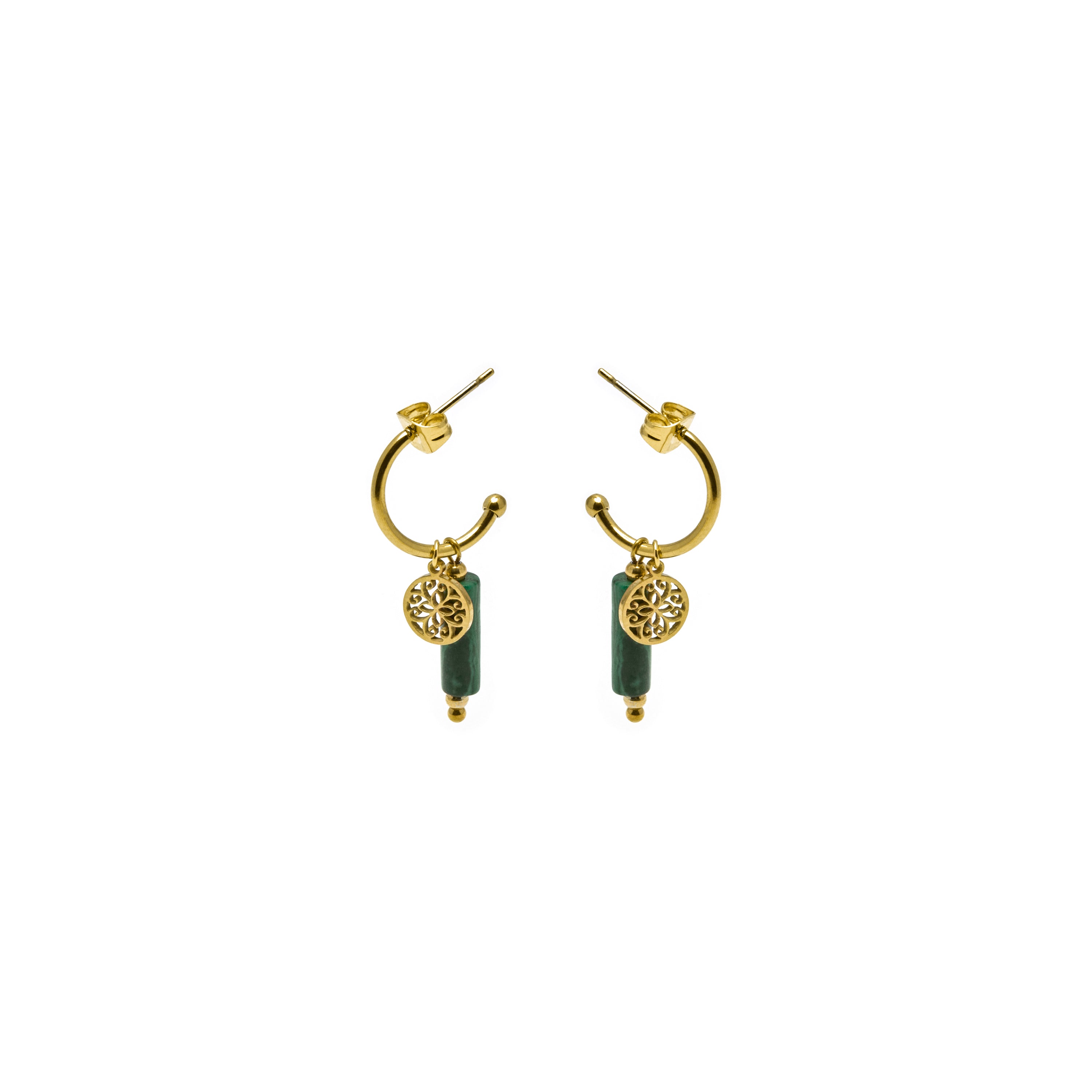 Boucles d'oreilles en malachite finies en or jaune 18K - Nadu