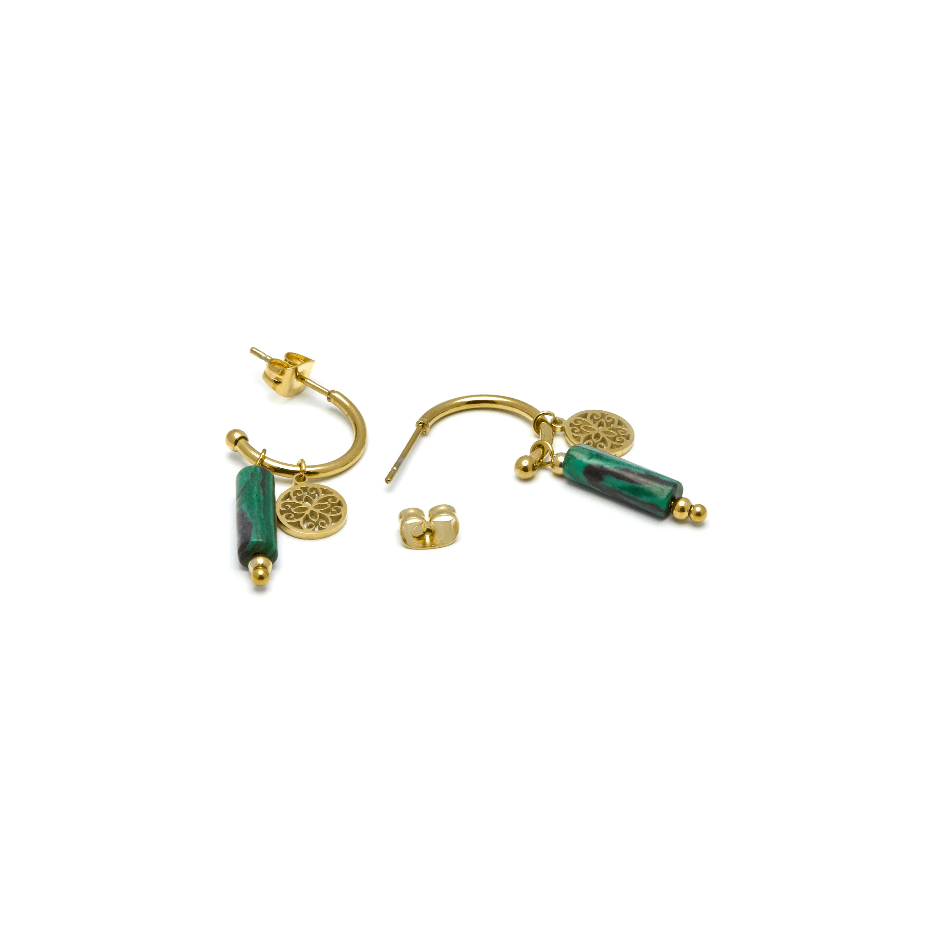 Boucles d'oreilles en malachite finies en or jaune 18K - Nadu