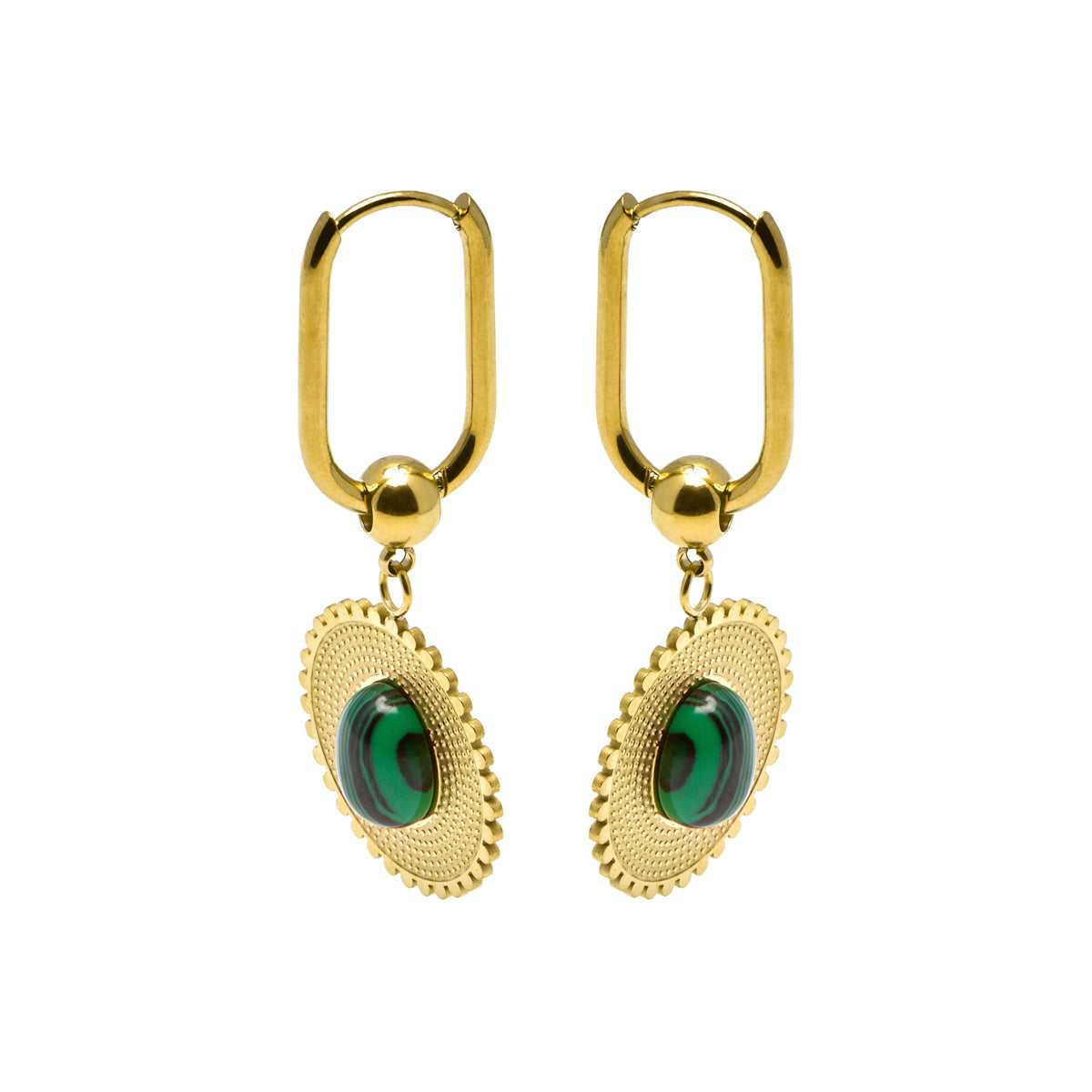 Malachite earrings finished in 18K yellow gold - Elknu