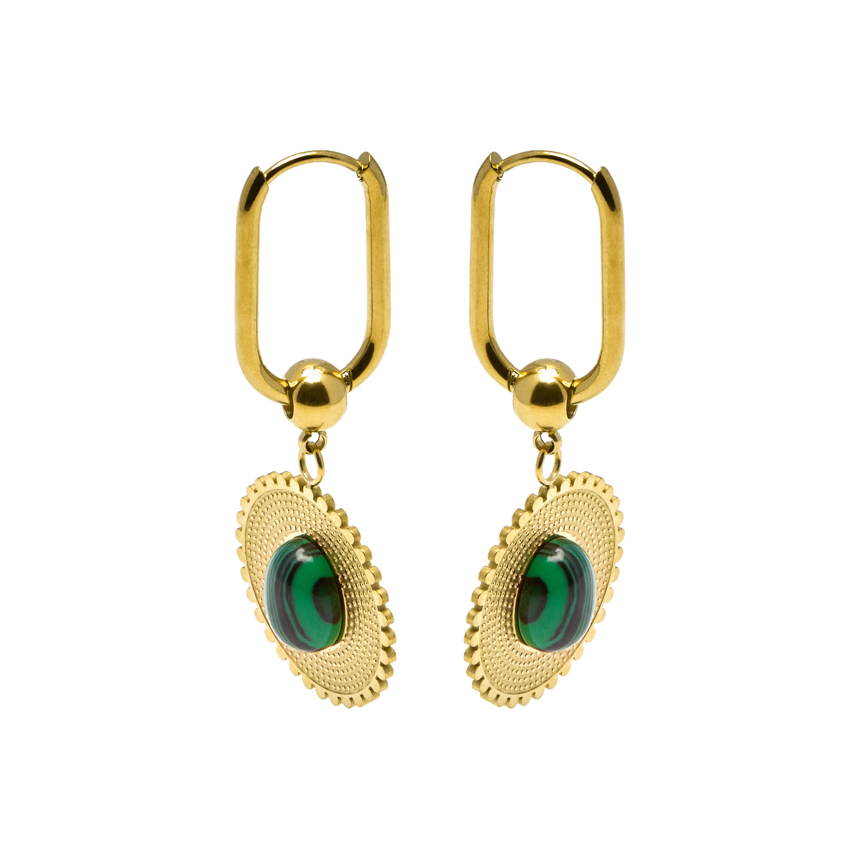 Boucles d'oreilles en malachite finies en or jaune 18K - Elknu