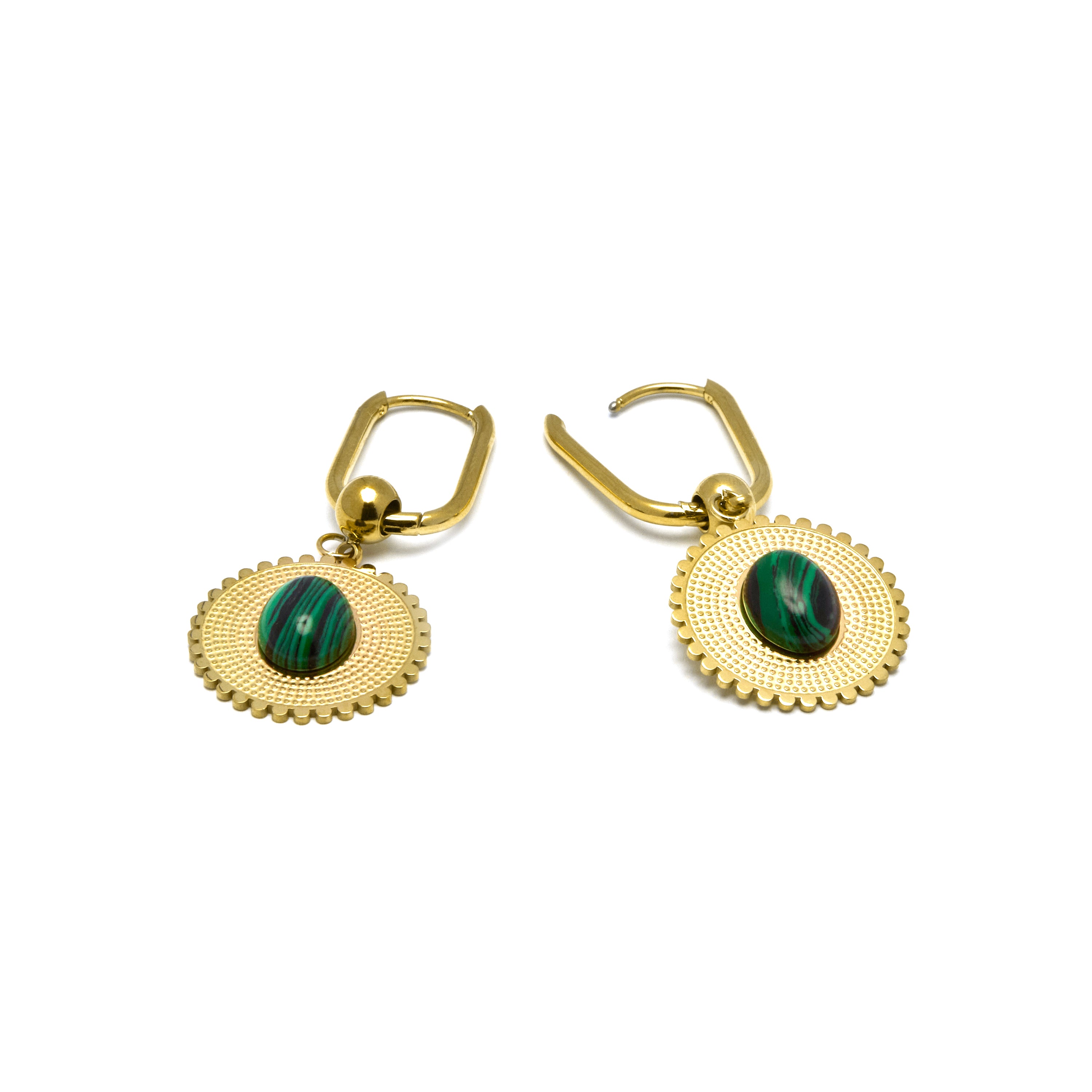 Boucles d'oreilles en malachite finies en or jaune 18K - Elknu