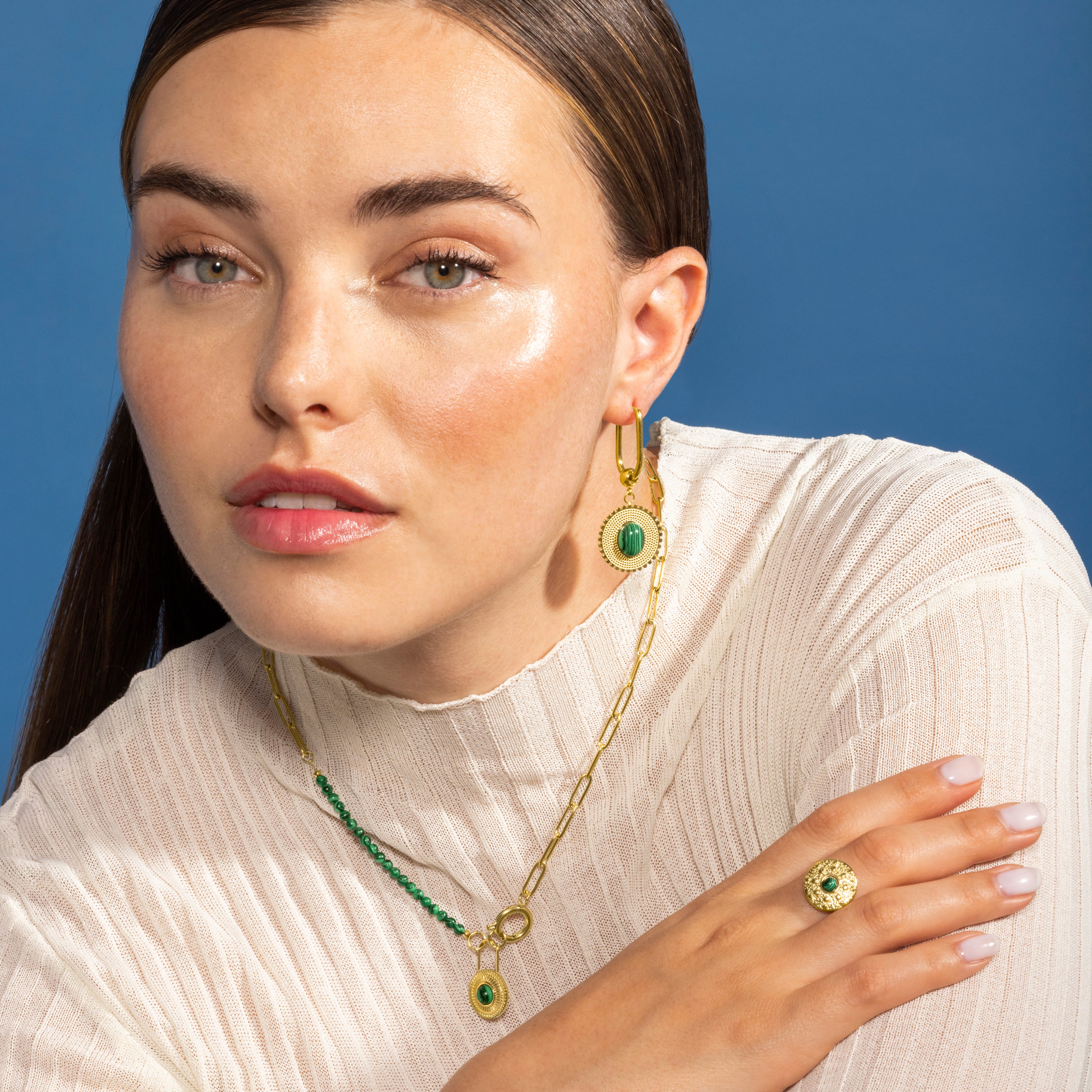 Ohrringe aus Malachit mit 18K Gelbgold-Finish - Elknu