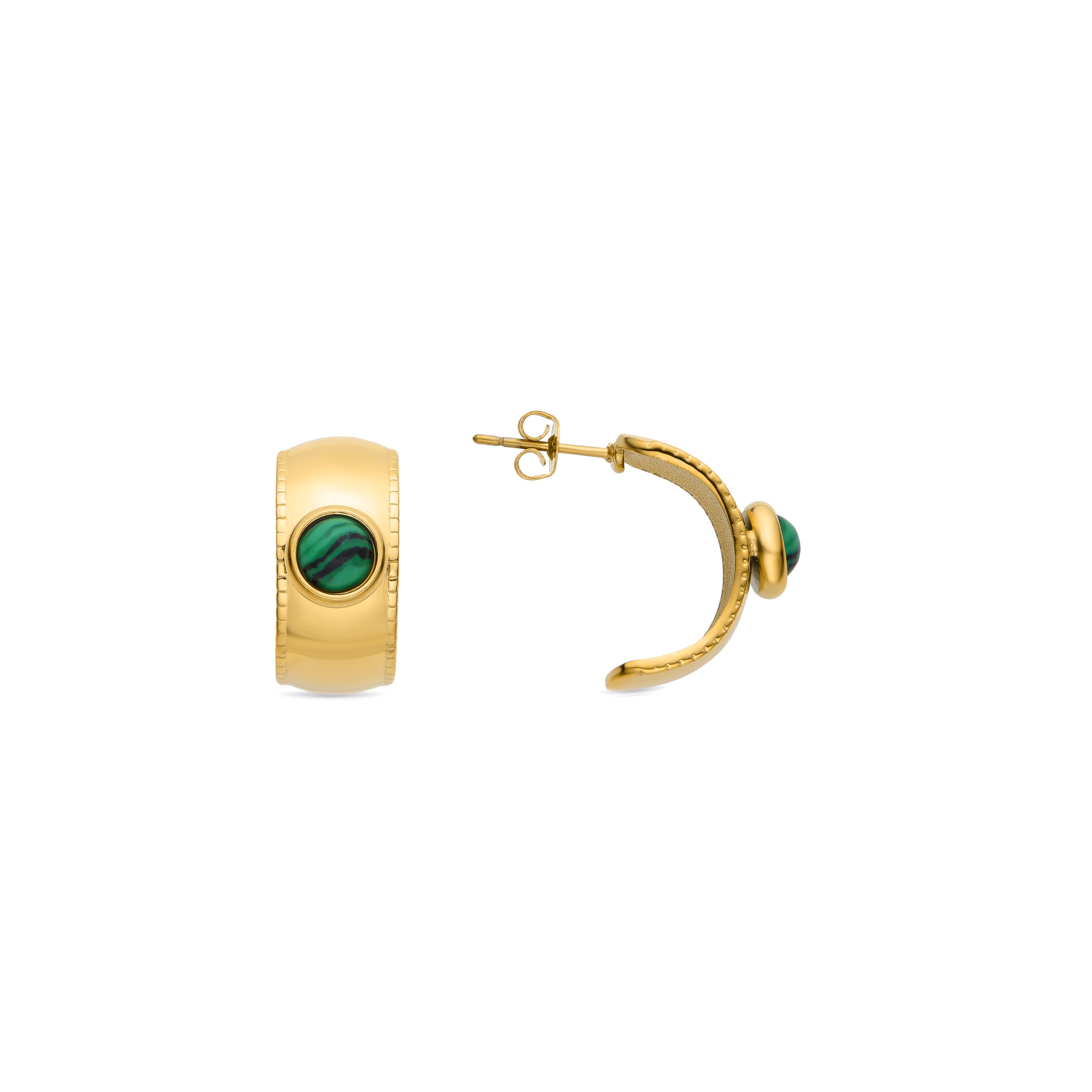 Brincos de Malaquita acabados em ouro amarelo 18K - Dadao