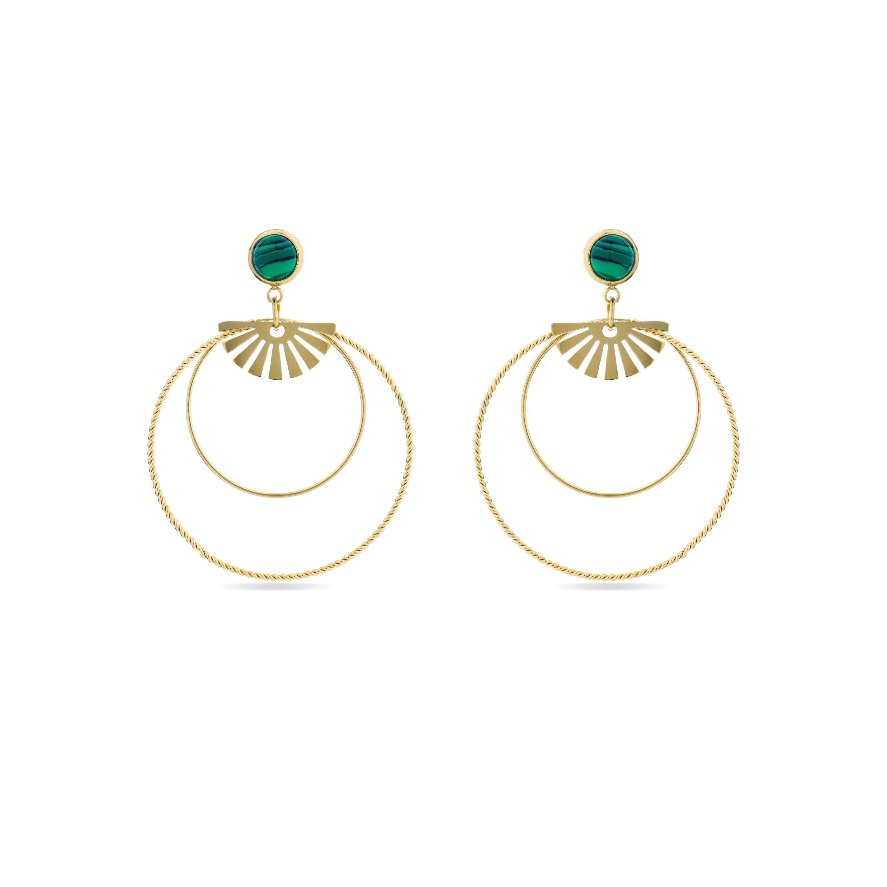Malachite earrings finished in 18K yellow gold - Mobu