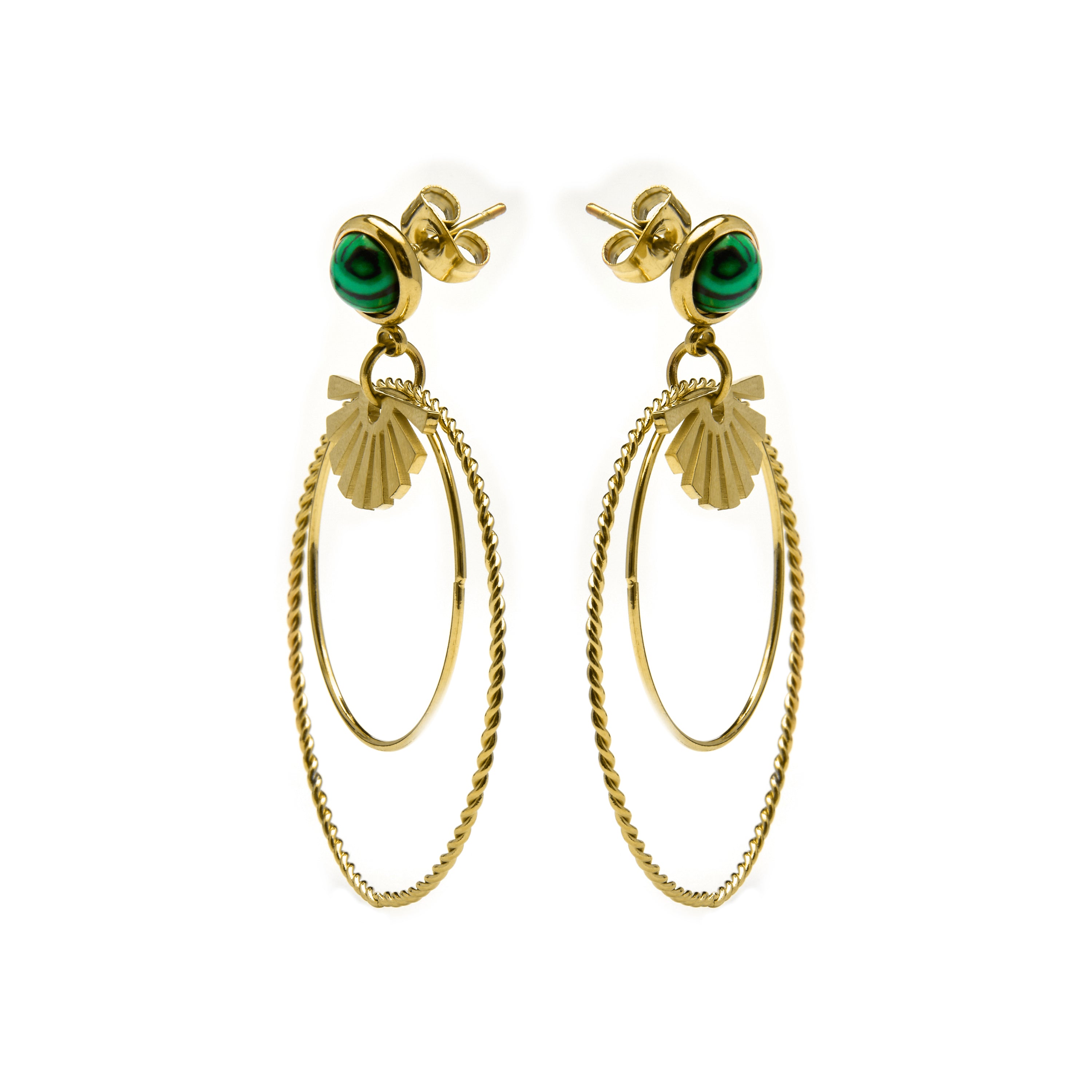 Pendientes de Malaquita acabados en oro amarillo 18K- Mobu