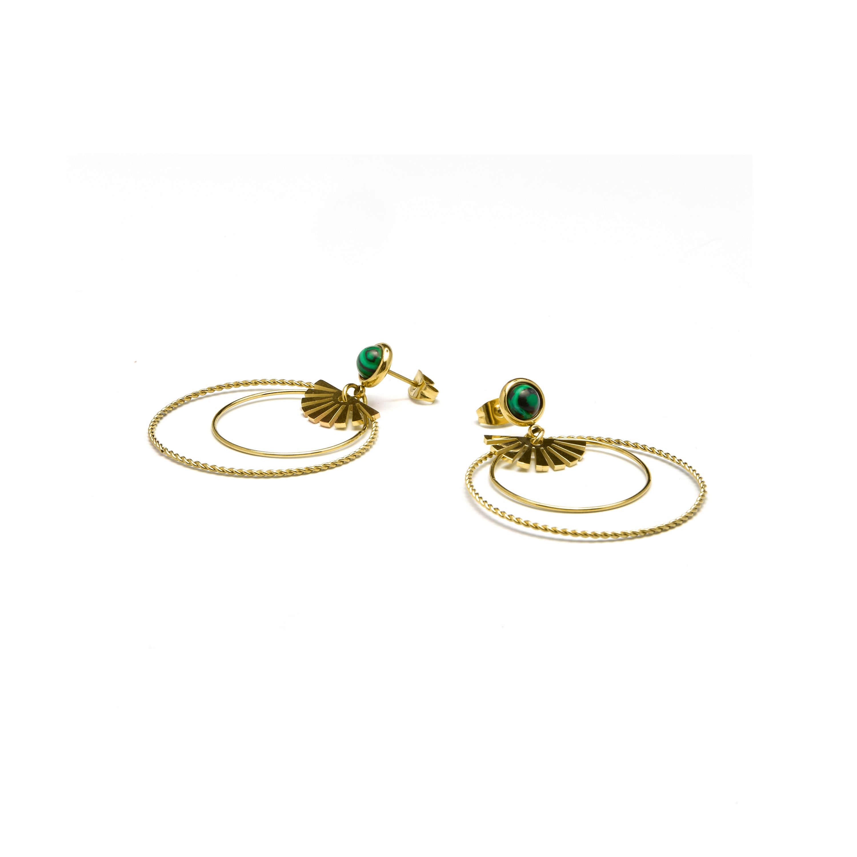 Pendientes de Malaquita acabados en oro amarillo 18K- Mobu