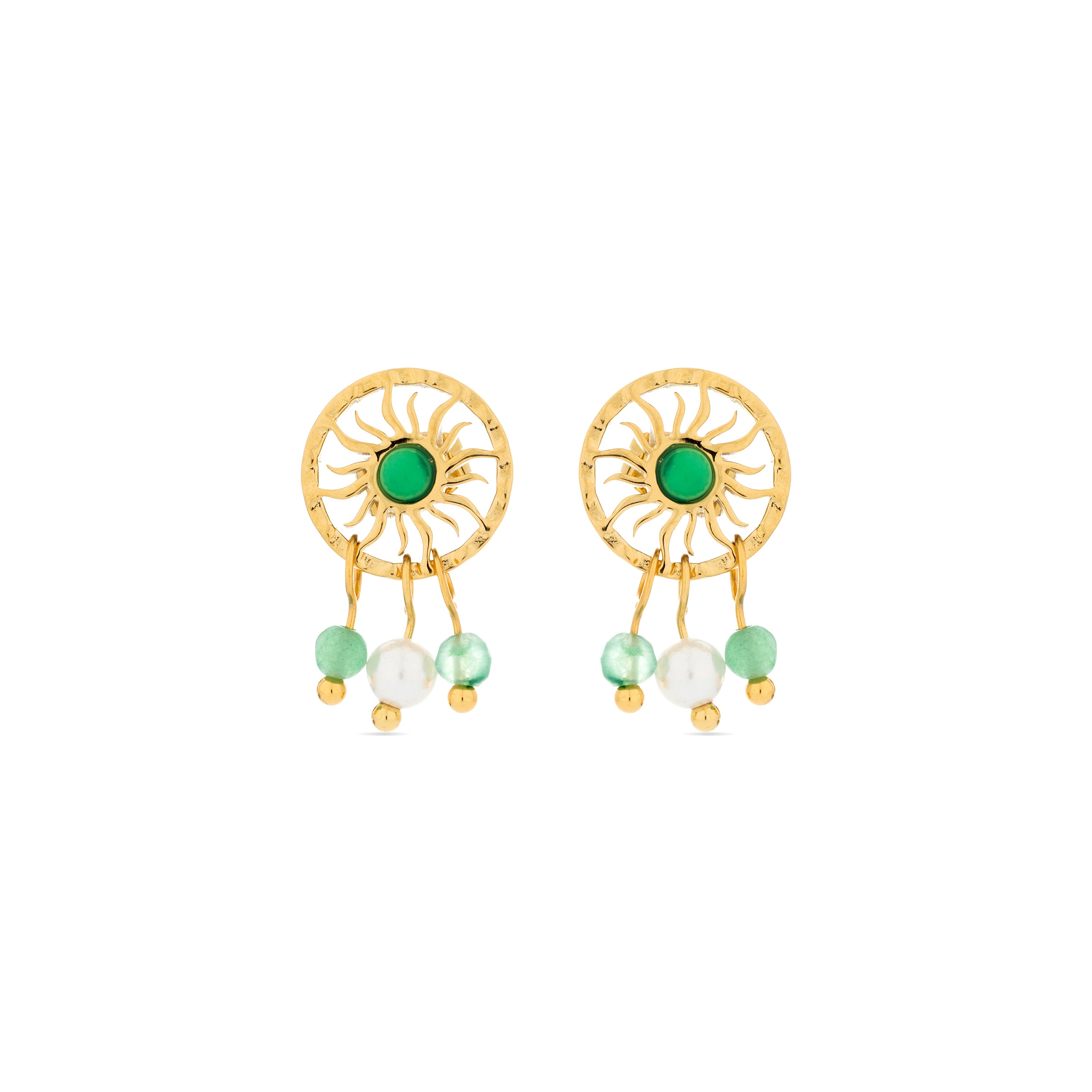 Brincos de Malaquita acabados em ouro amarelo 18K - Besya