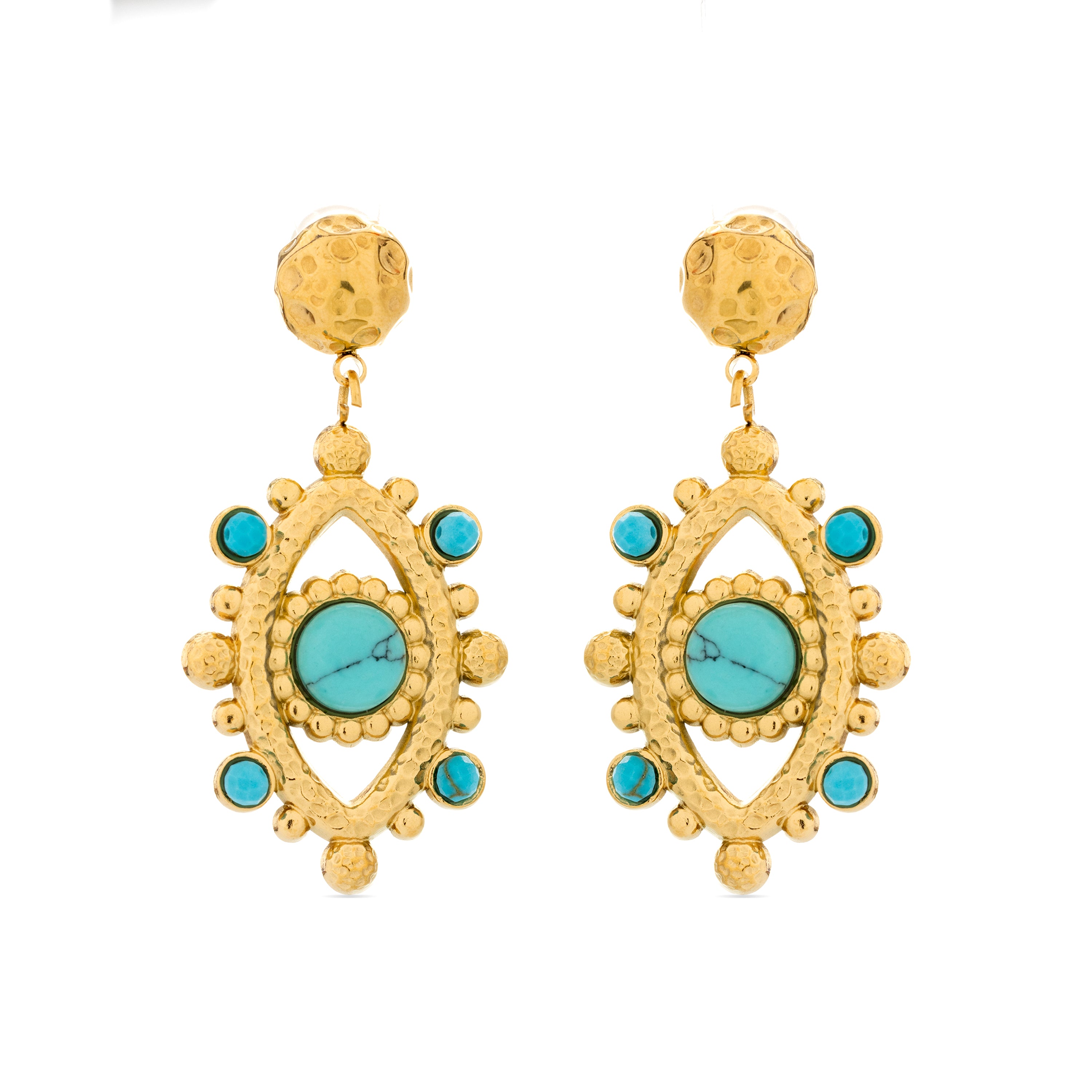 Boucles d'oreilles en turquoise finies en or jaune 18K - Romde