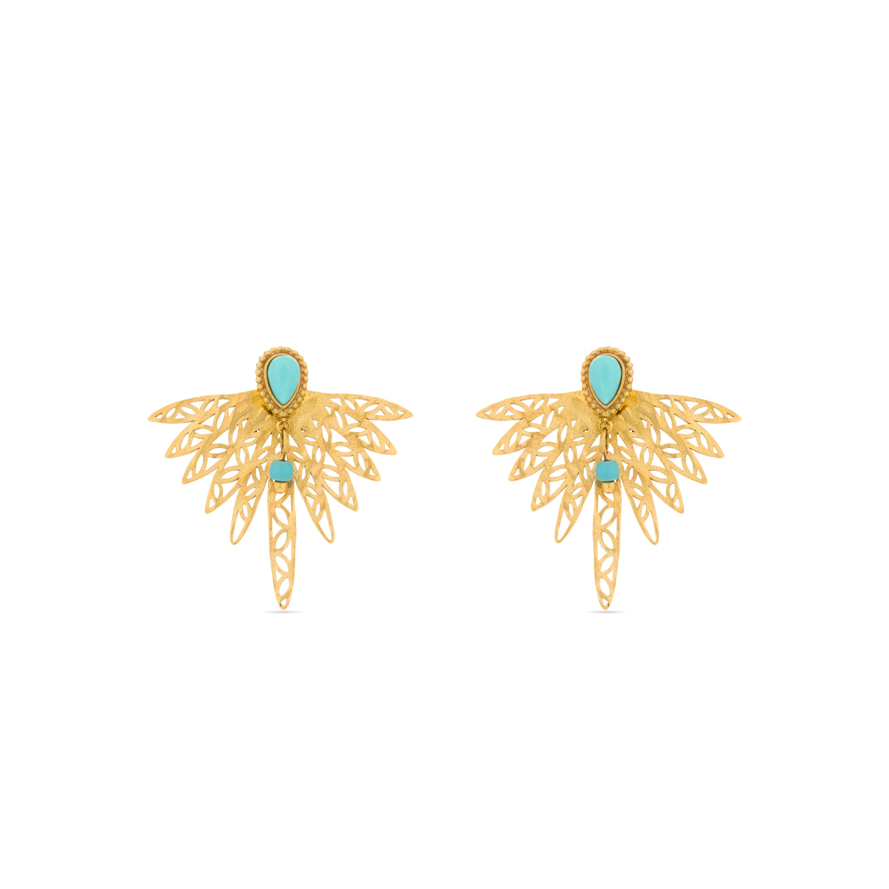 Brincos de turquesa acabados em ouro amarelo 18K - Resiah