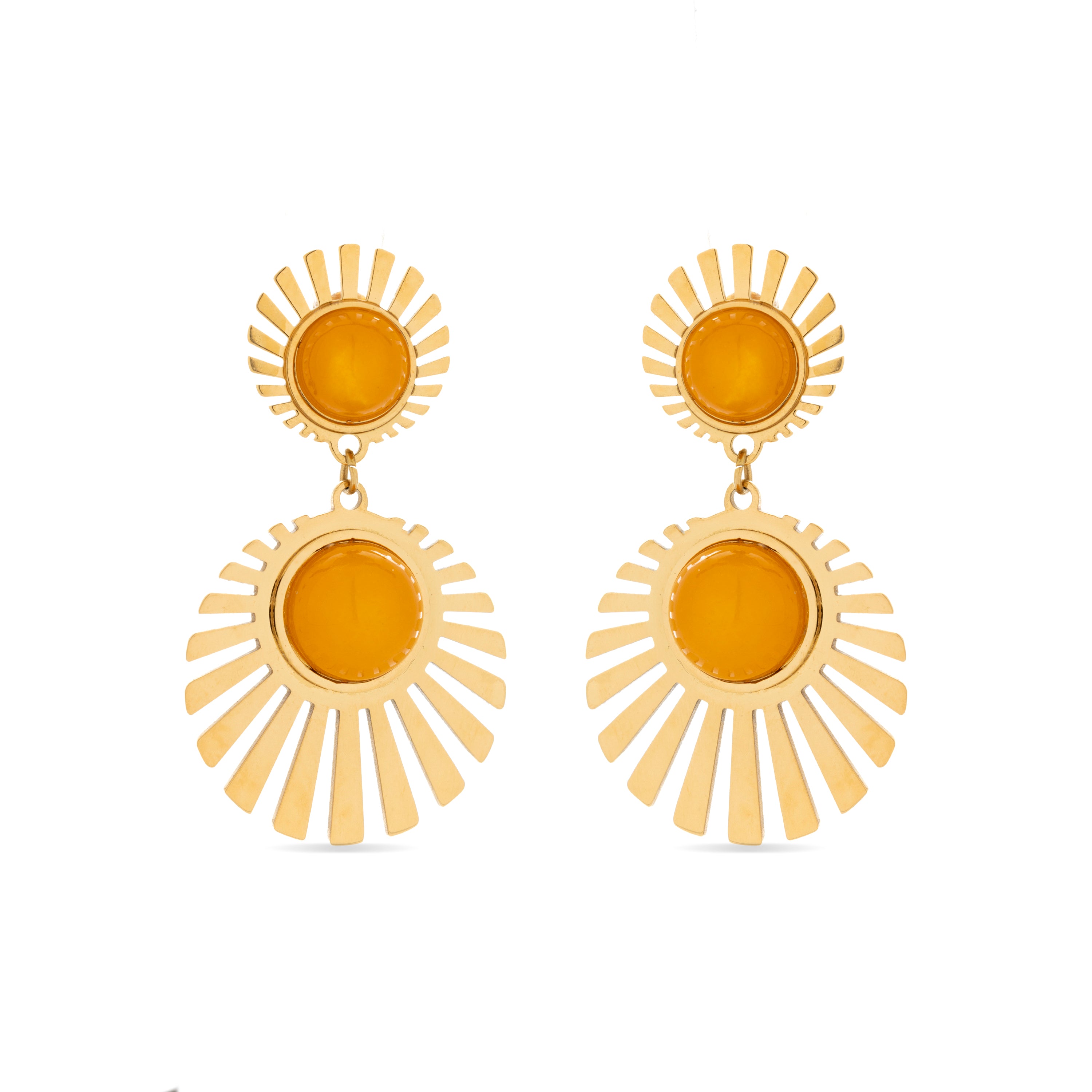 Brincos de Cristal Laranja com acabamento em ouro amarelo 18K - Zuxia