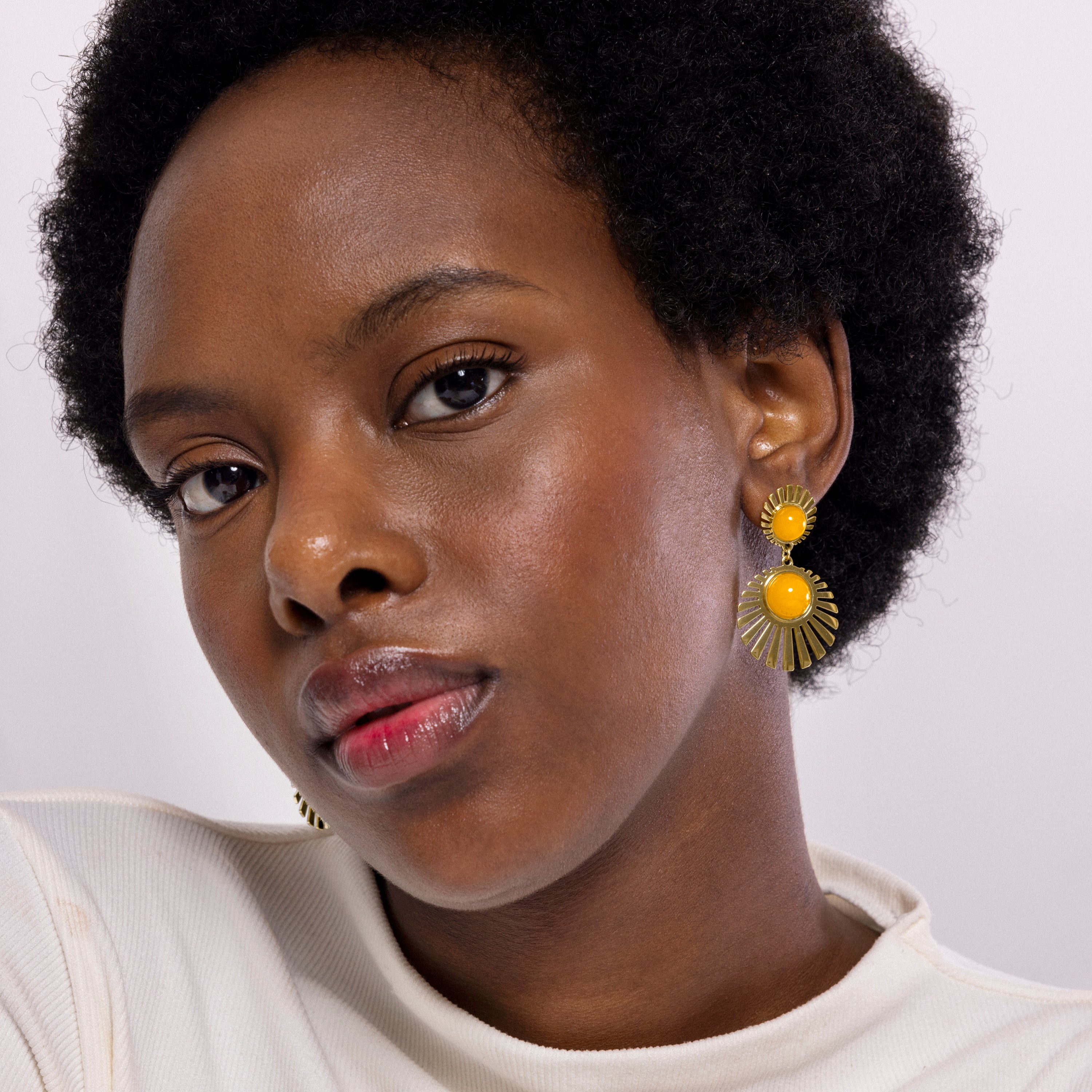 Pendientes de Cristal Naranja acabados en oro amarillo 18K - Zuxia