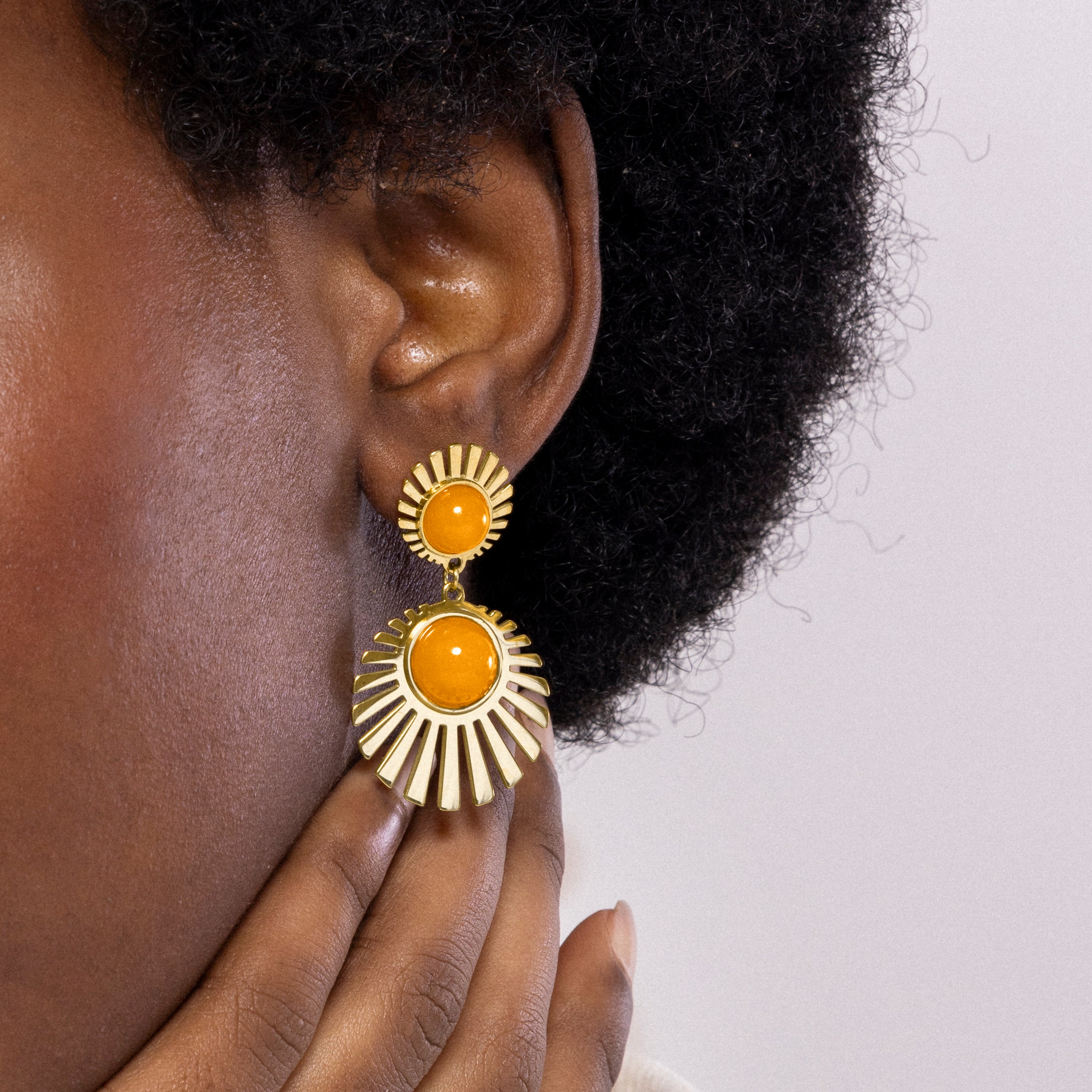 Pendientes de Cristal Naranja acabados en oro amarillo 18K - Zuxia