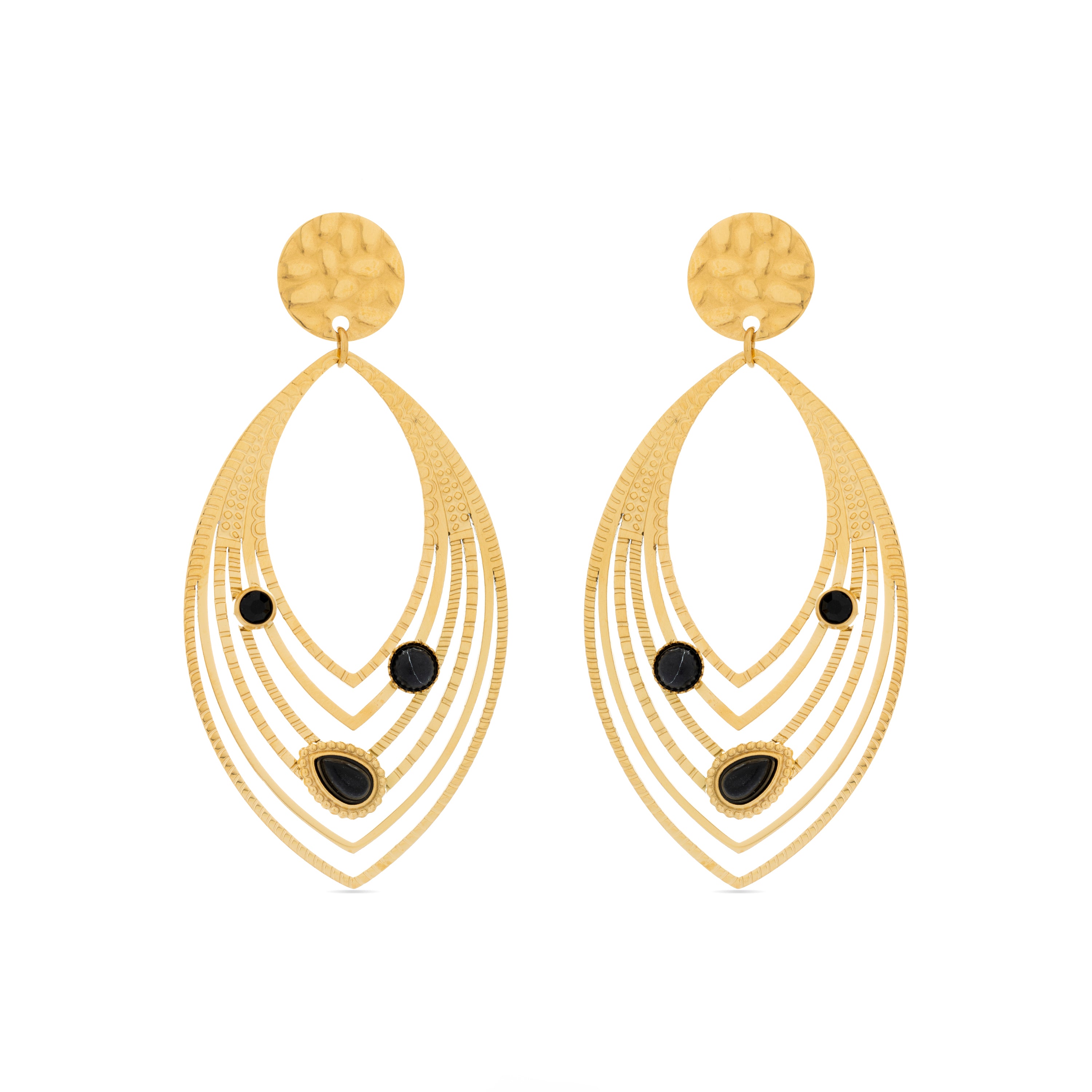 Onyx earrings finished in 18K yellow gold - Ycoa