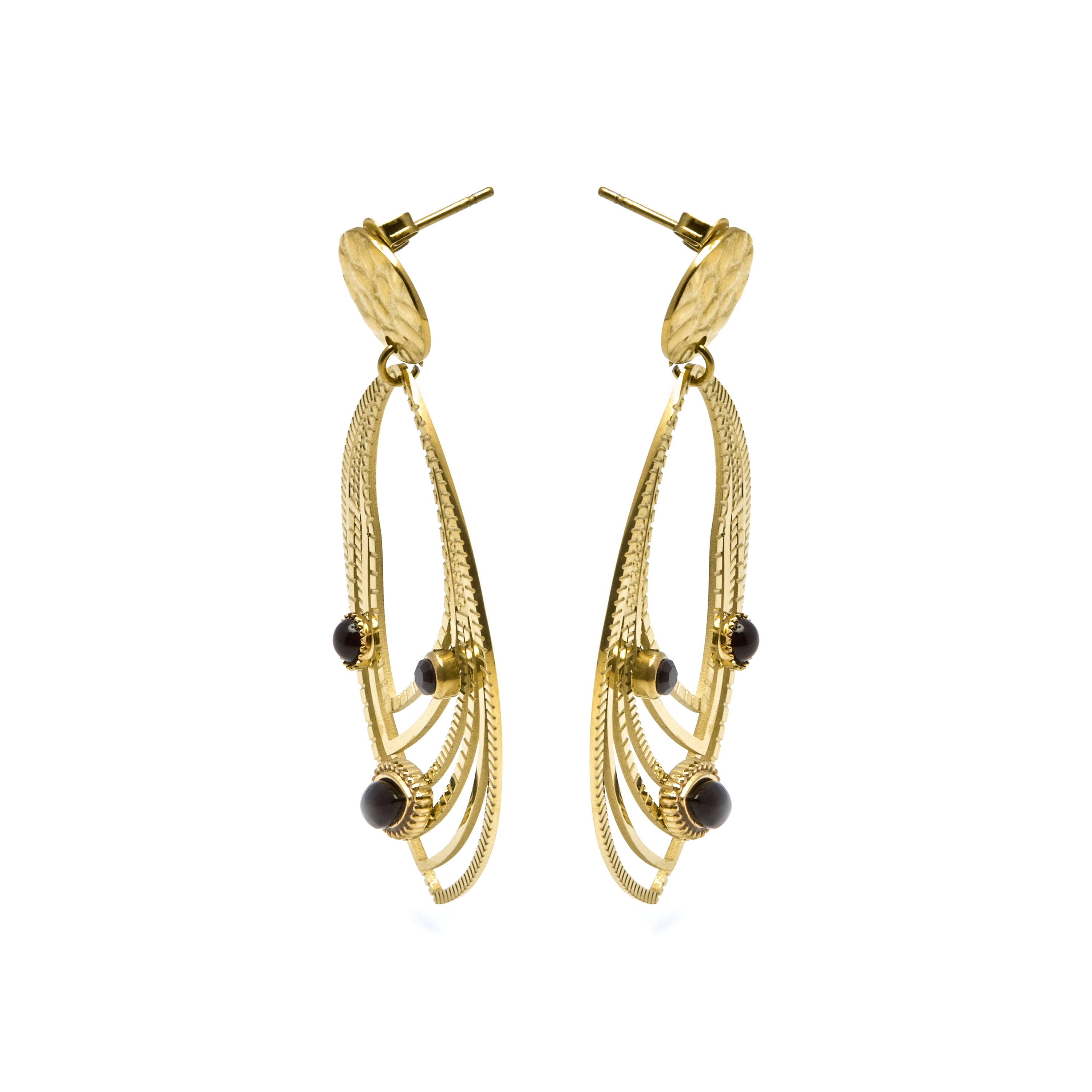 Onyx earrings finished in 18K yellow gold - Ycoa