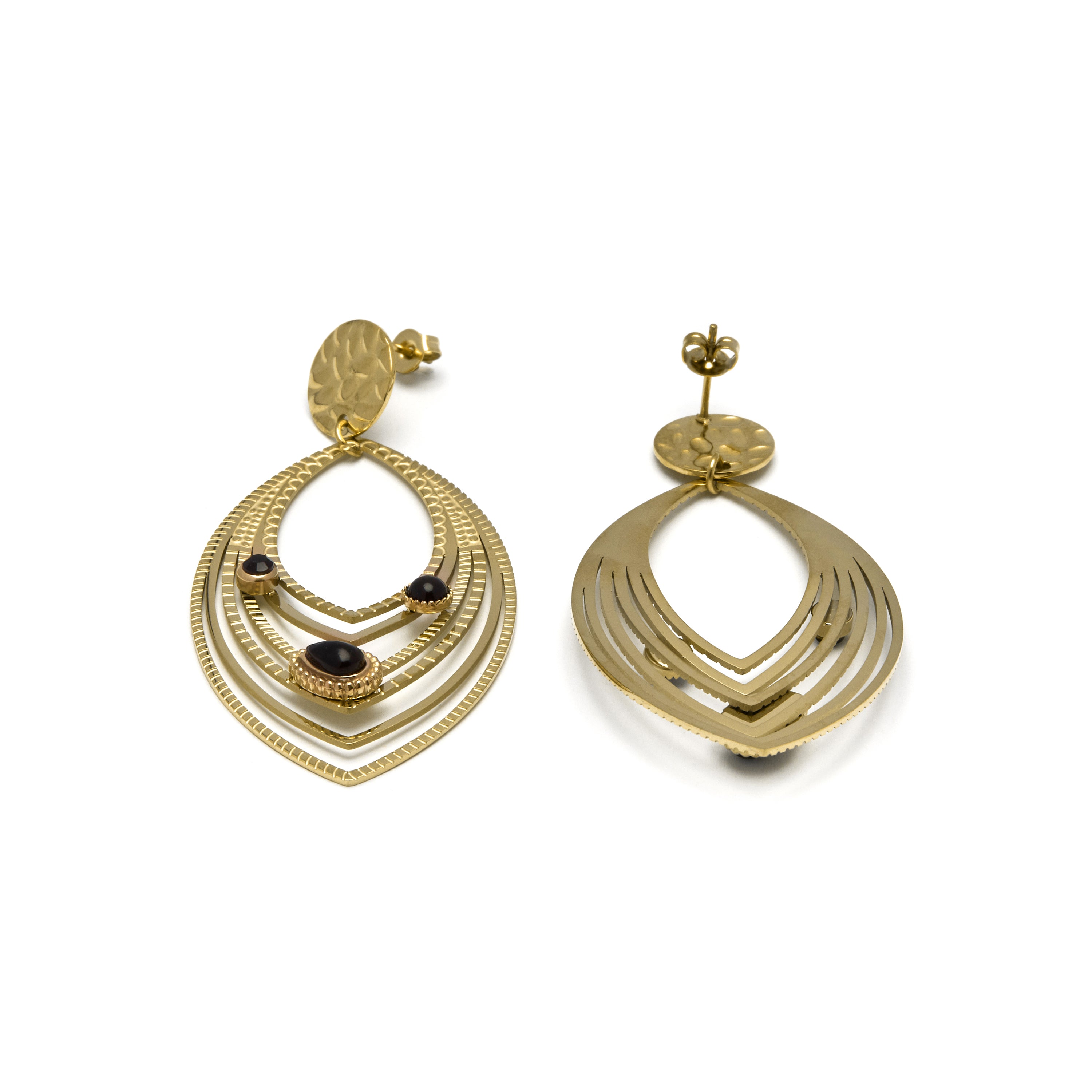 Onyx earrings finished in 18K yellow gold - Ycoa