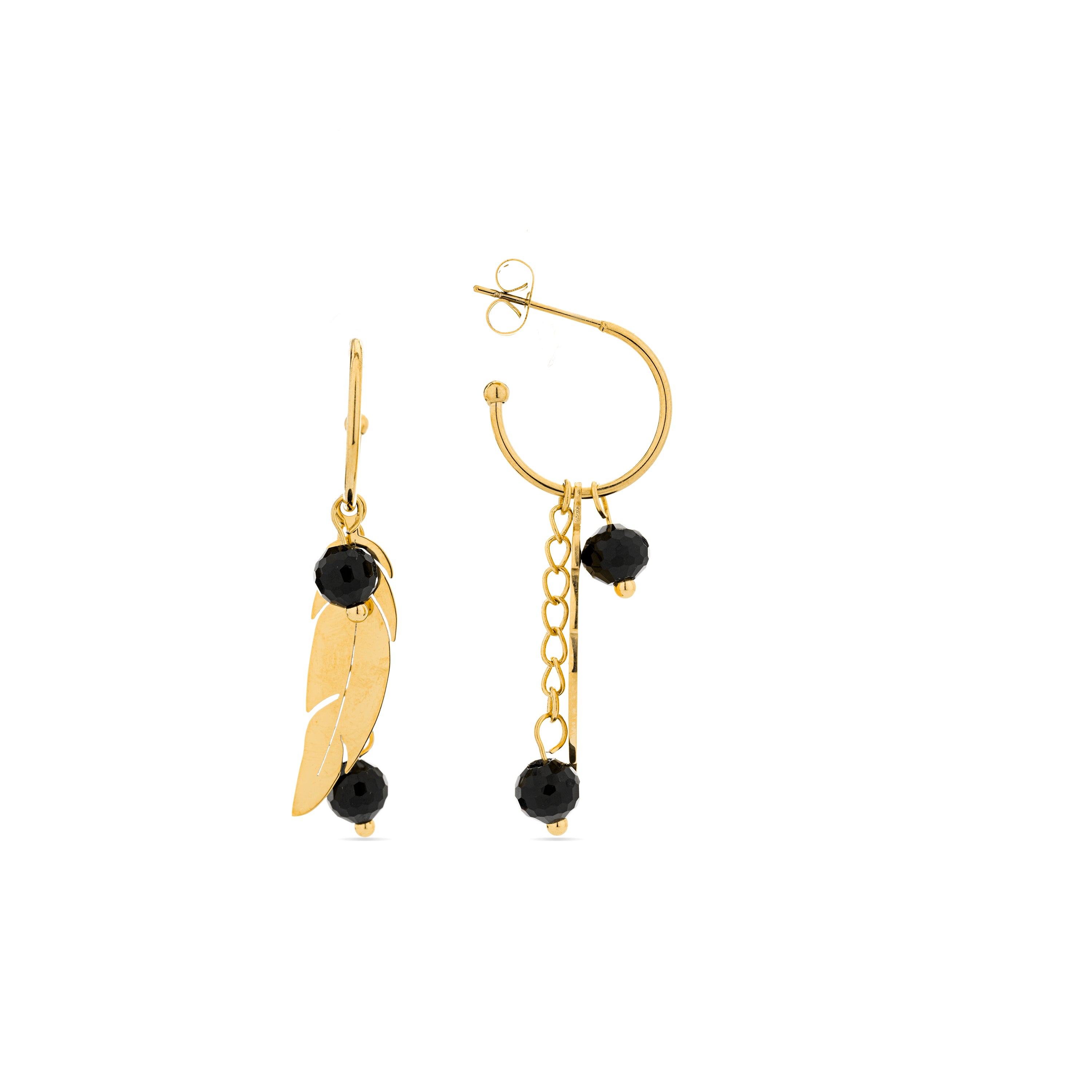 Onyx earrings finished in 18K yellow gold - Omka