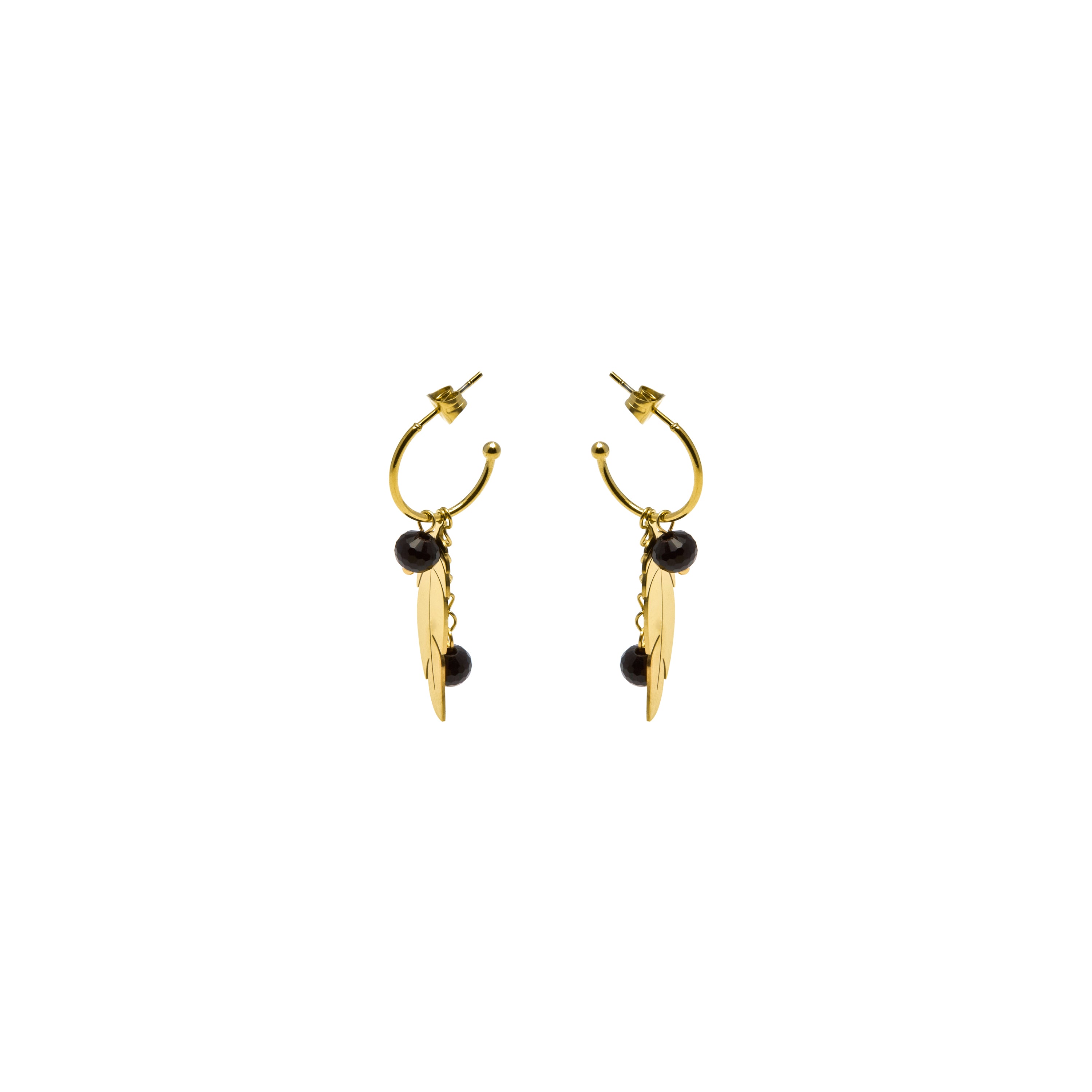 Boucles d'oreilles en onyx finies en or jaune 18K - Omka