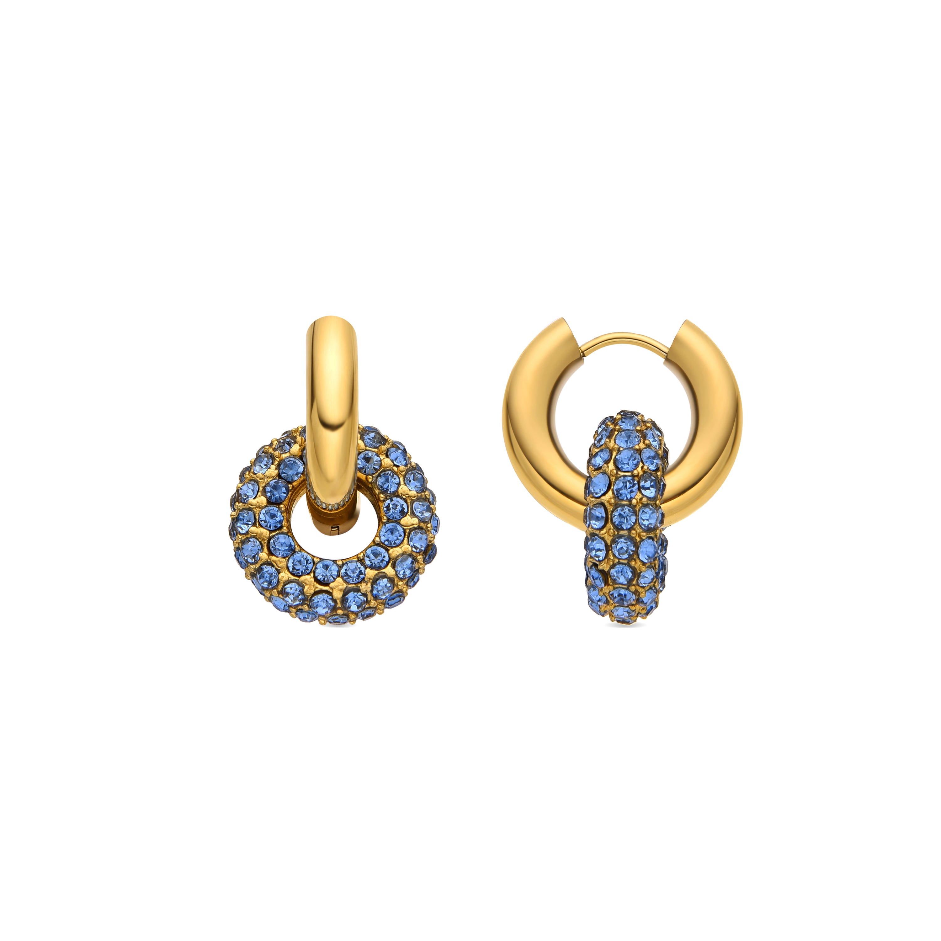 Boucles d'oreilles avec cristal bleu foncé finition or 18k - Rawe