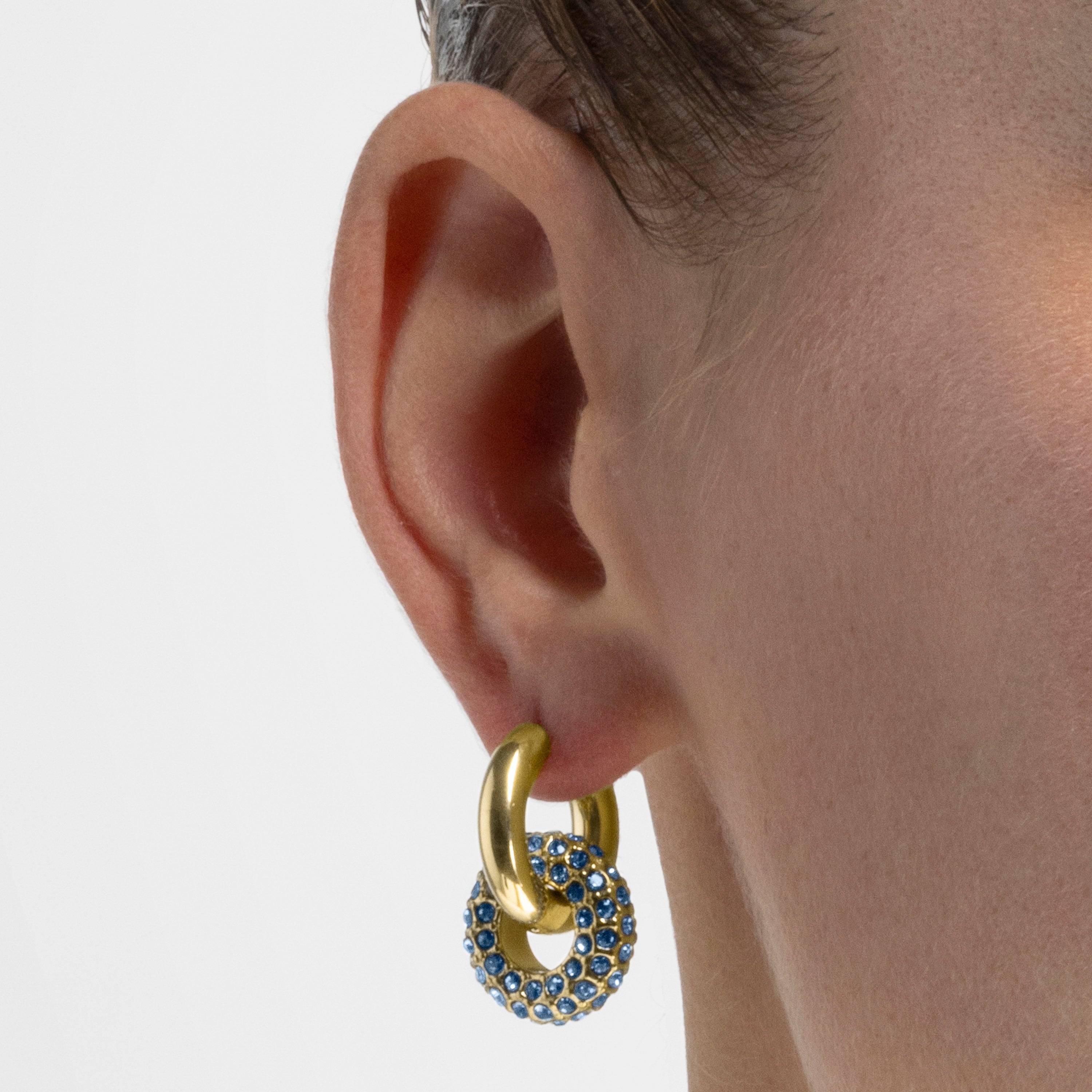Boucles d'oreilles avec cristal bleu foncé finition or 18k - Rawe