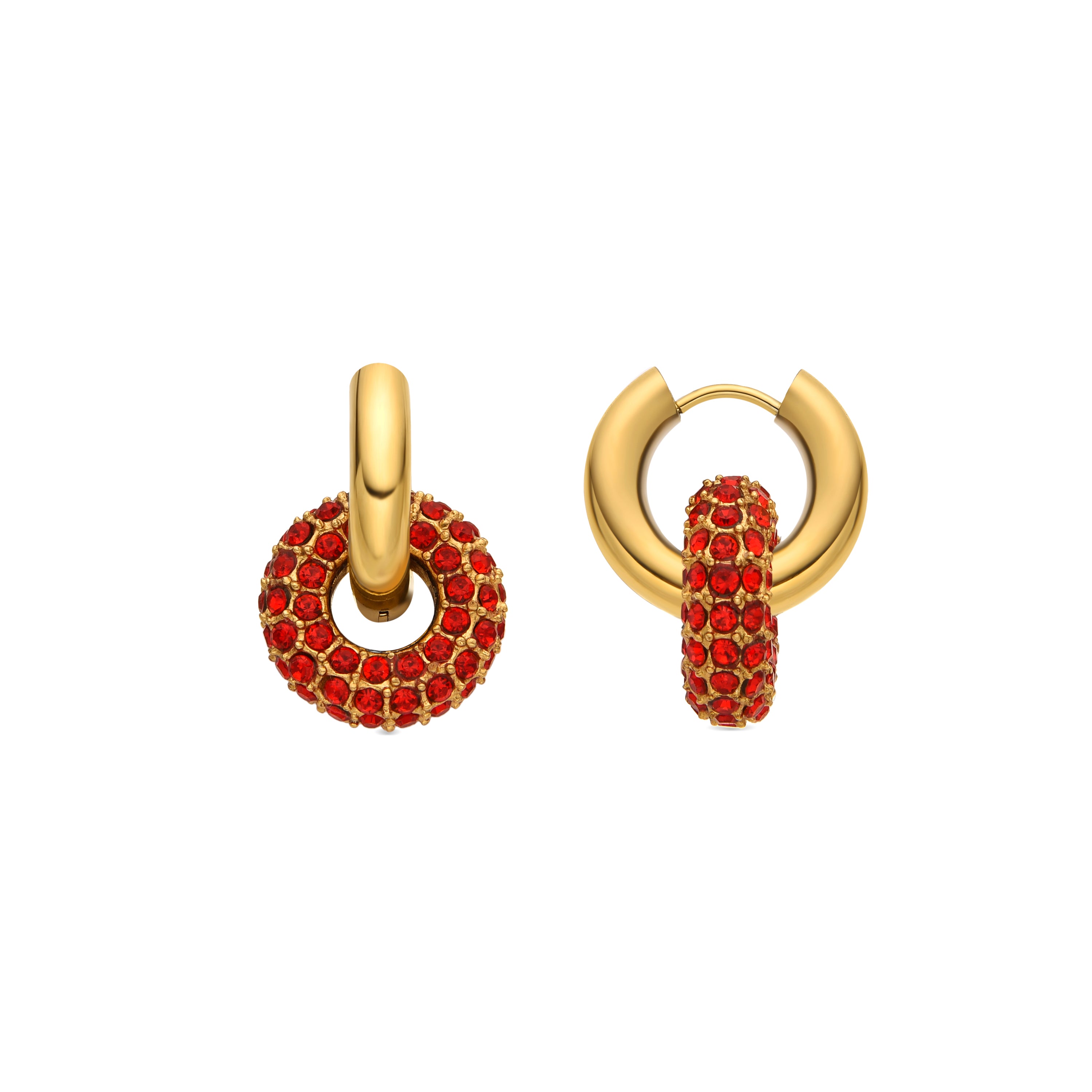 Ohrringe mit rotem Kristall, 18k Gold-Finish - Rawe