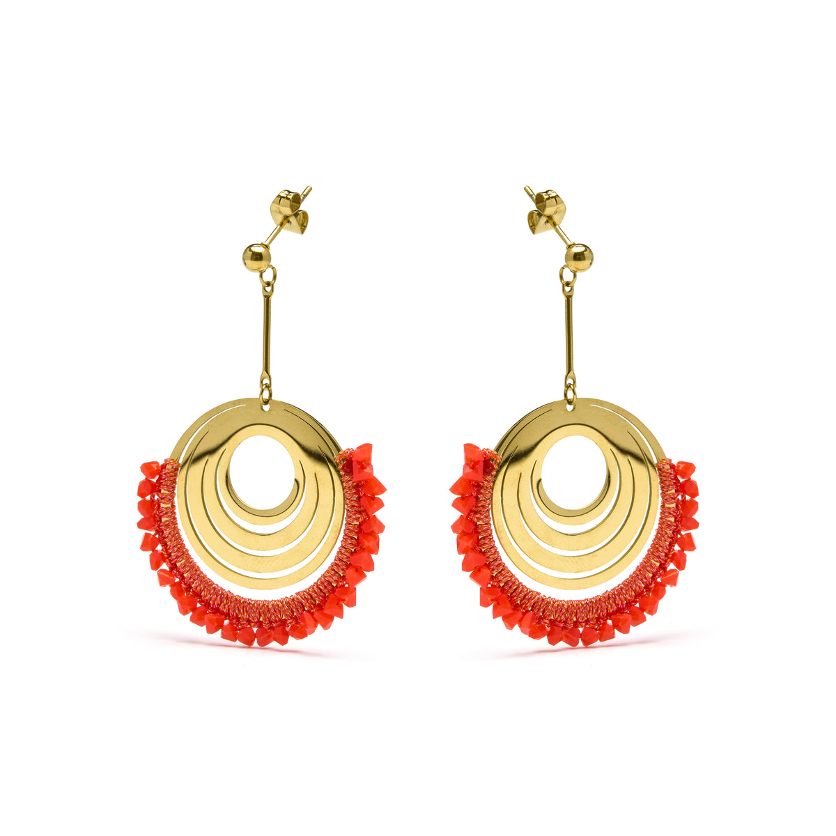 Coral earrings finished in 18K yellow gold - Ishio