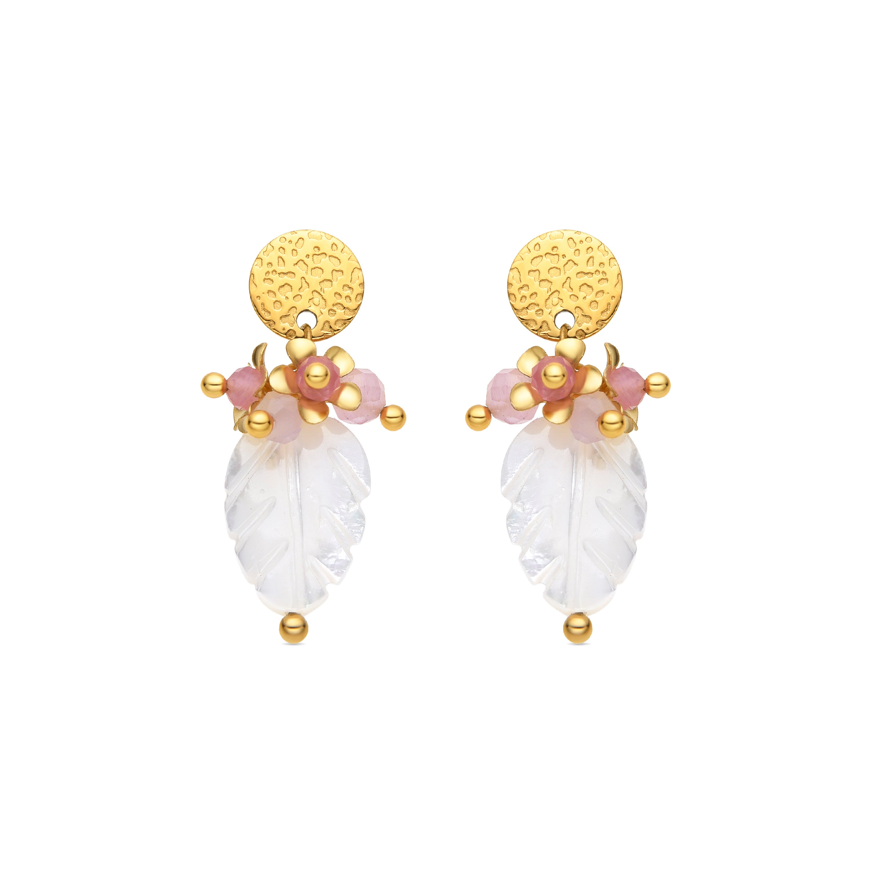 Ohrringe mit weißer Perlmutt-Oberfläche, 18k Gold-Finish - Gaudark