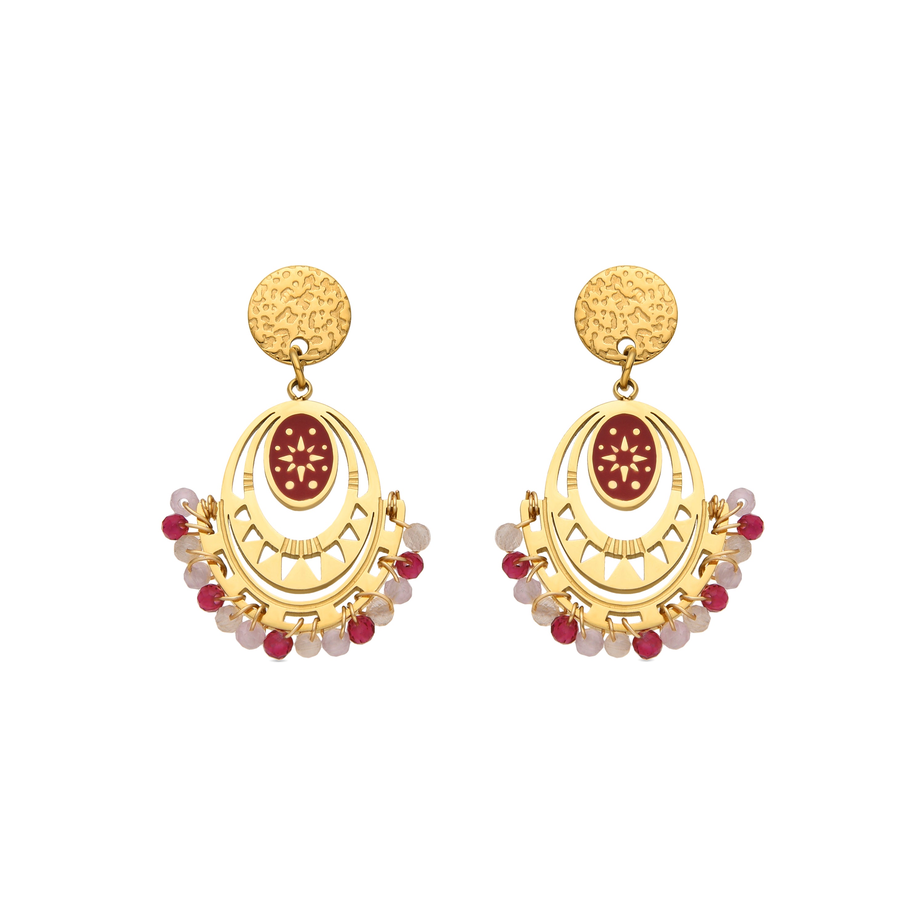 Brincos com Cristal Vermelho acabamento em ouro 18k - Moku