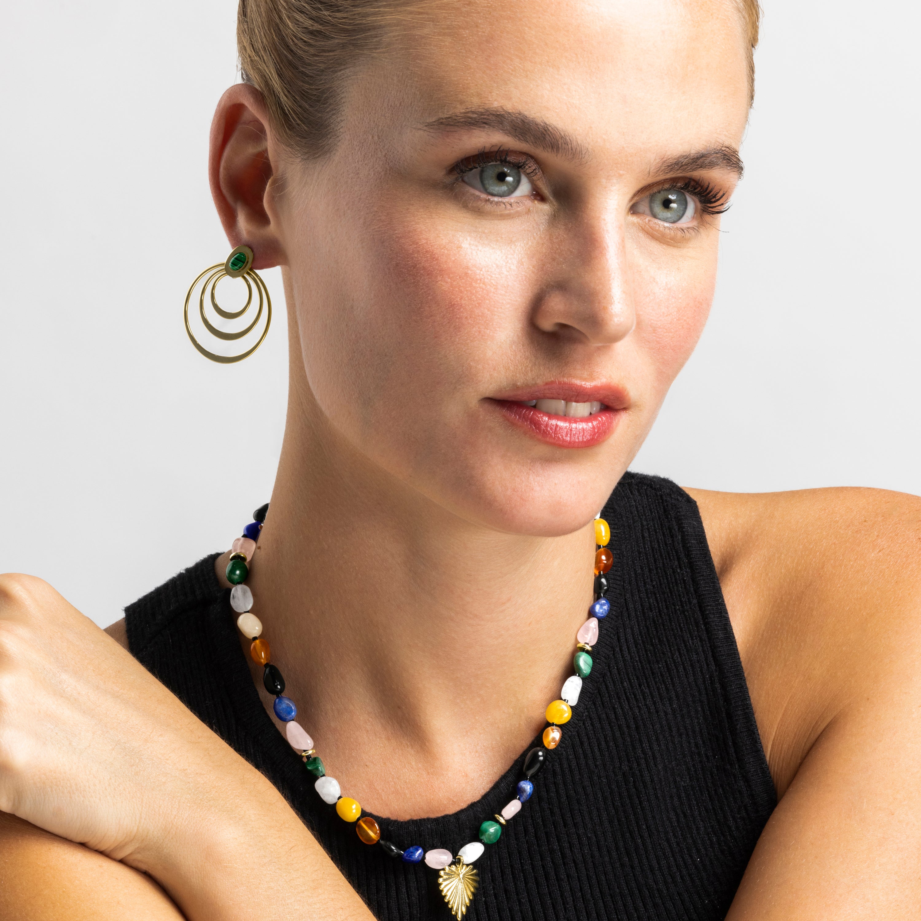 Ohrringe mit Malachit, 18k Gold-Finish - Hask