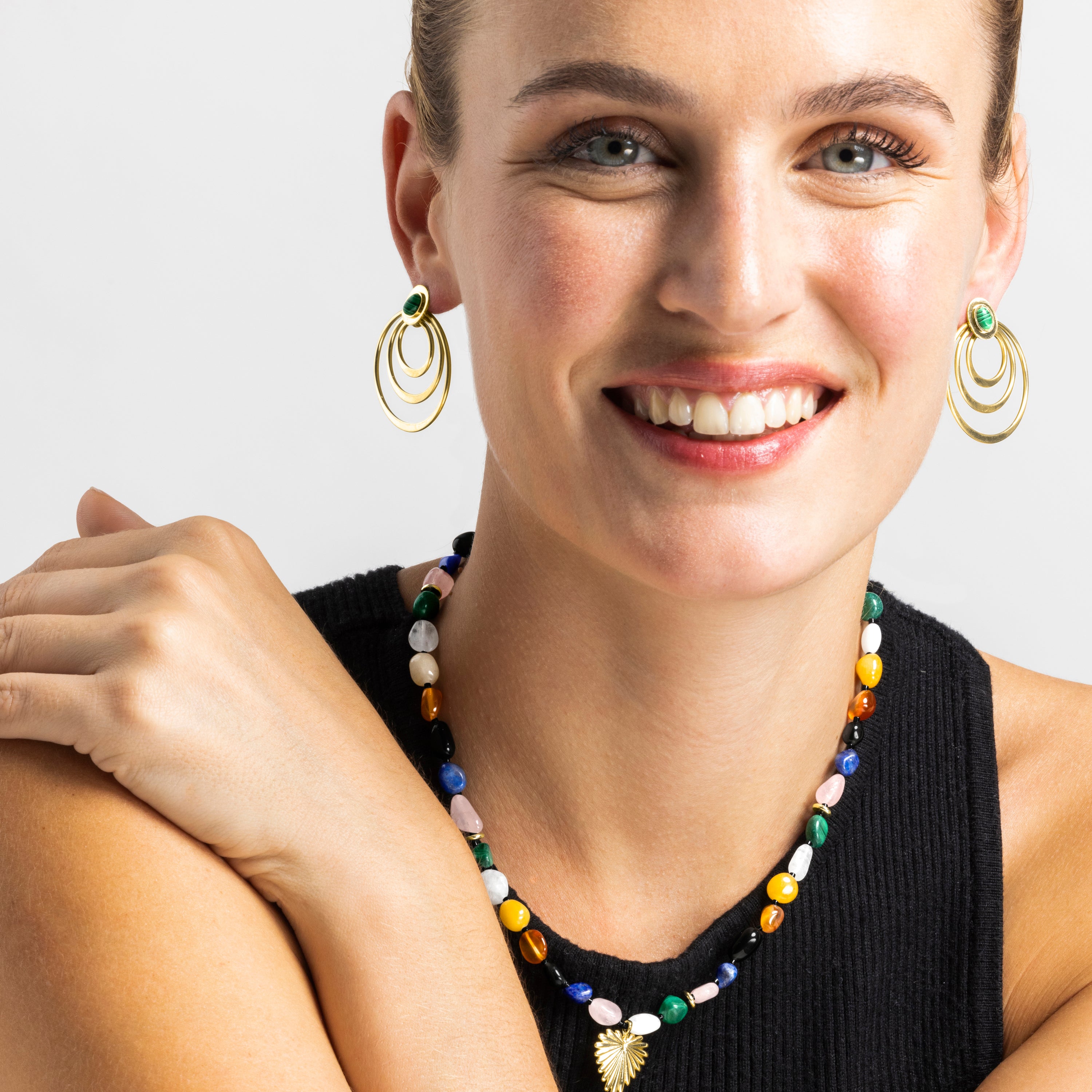 Ohrringe mit Malachit, 18k Gold-Finish - Hask