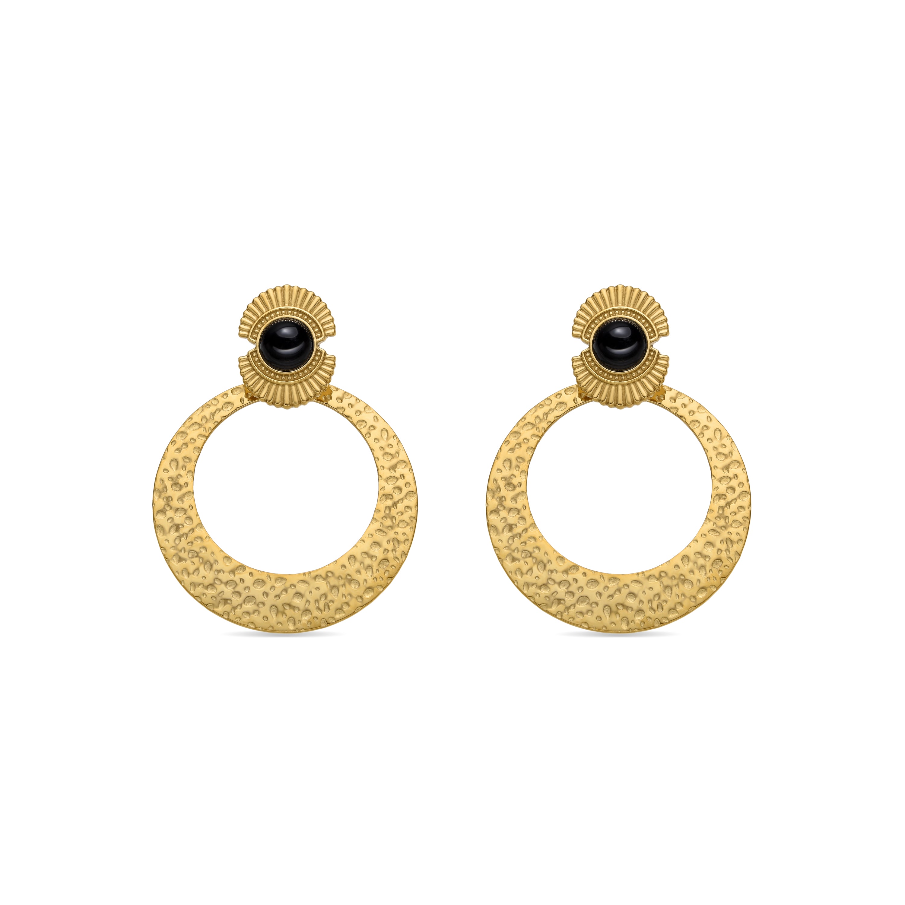 Brincos com ônix acabamento em ouro 18k - Noraf