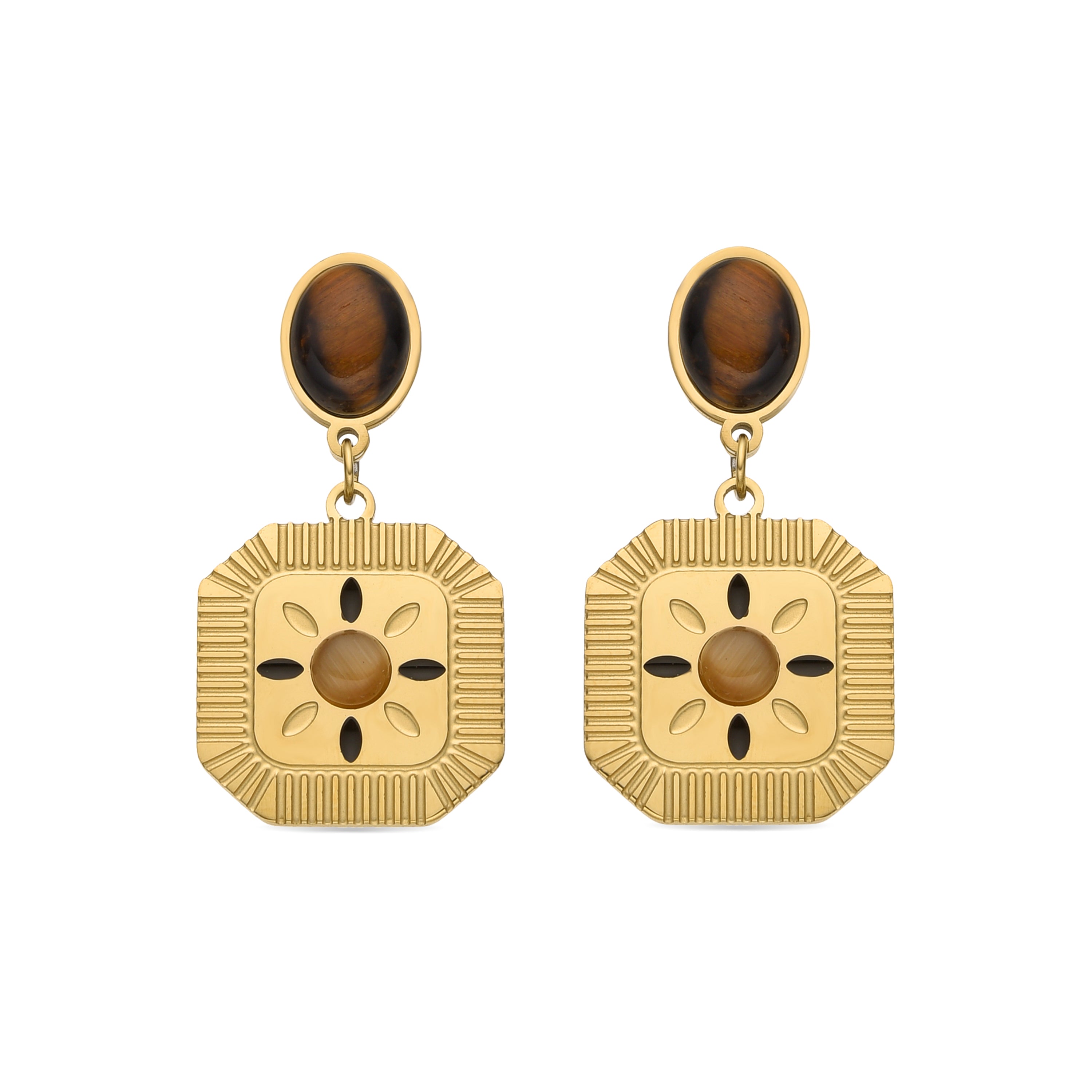 Ohrringe mit Tigerauge, 18k Gold-Finish - Waridi