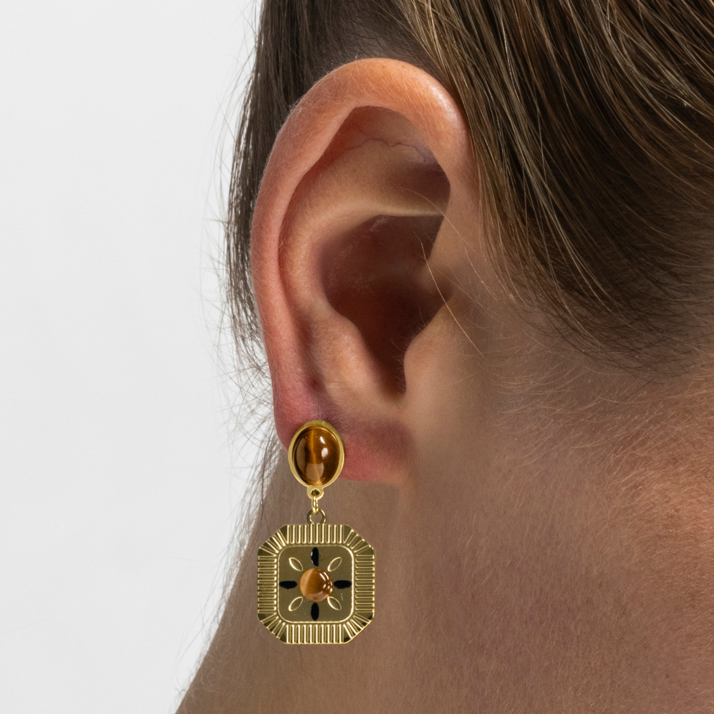 Ohrringe mit Tigerauge, 18k Gold-Finish - Waridi